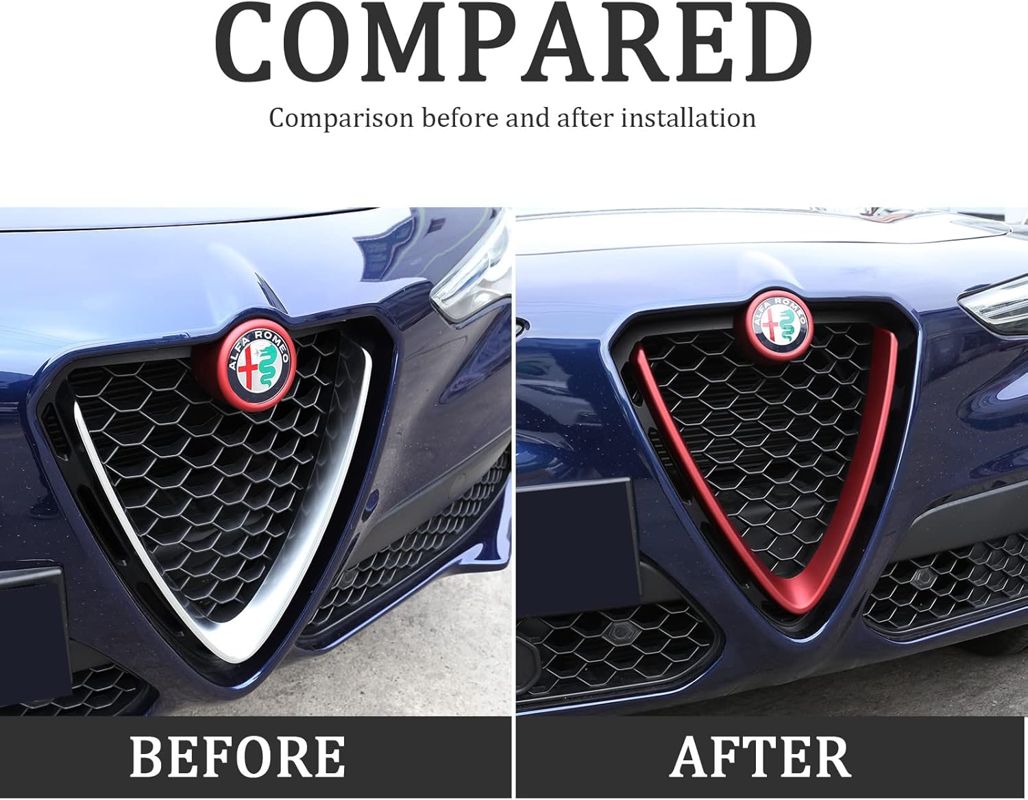 Front Grill Decoration Frame Cover Trim for Alfa Romeo Stelvio ​2017 2018 2019 2020, Front Grille Outline Car Decoration Accessories (V Shape)