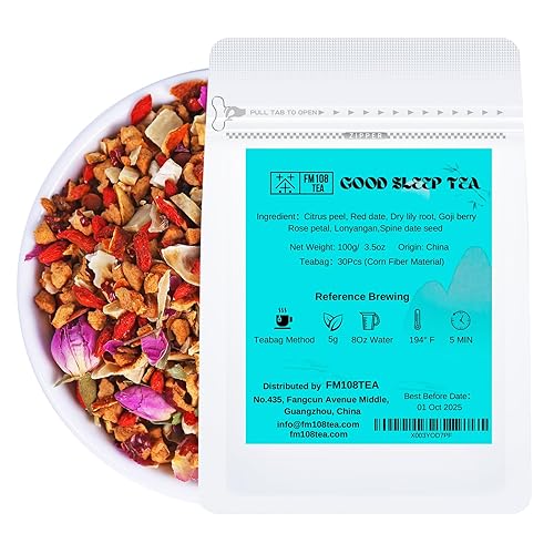 FM108TEA Té de buen sueño, beneficios naturales para aliviar el estrés y relajarse, bolsa resellable de 3.5 onzas (3.53 oz), con 30 bolsas de filtro