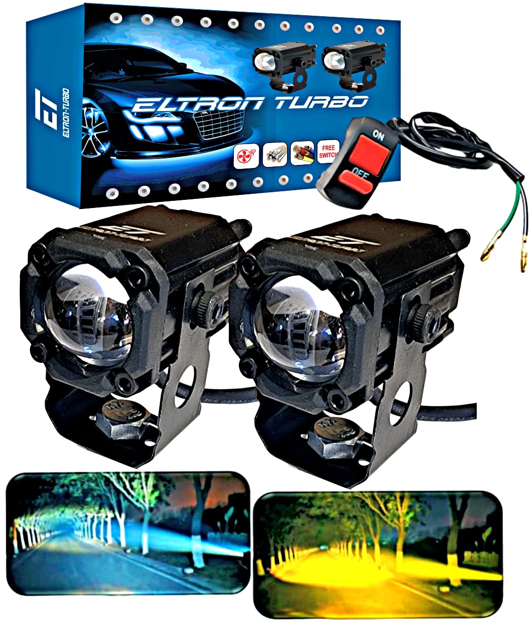 ELTRON TURBO Elt9 1 Month Warranty Original Dc Power Mini Driving Fog Light Universal For All Motorcycle,Bikes,Cars,Projector Light 2 Color White&Yellow Spot Beam(Pack Of 2,Switch,9-24V Dc) LED