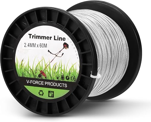 0.095'' Trimmer Line Heavy Duty with Metal Core and Nylon Coating, 196ft/60m Steel Weed Eater String Spool Replacement for Gas and Electric Grass Trimmer and Brushcutters