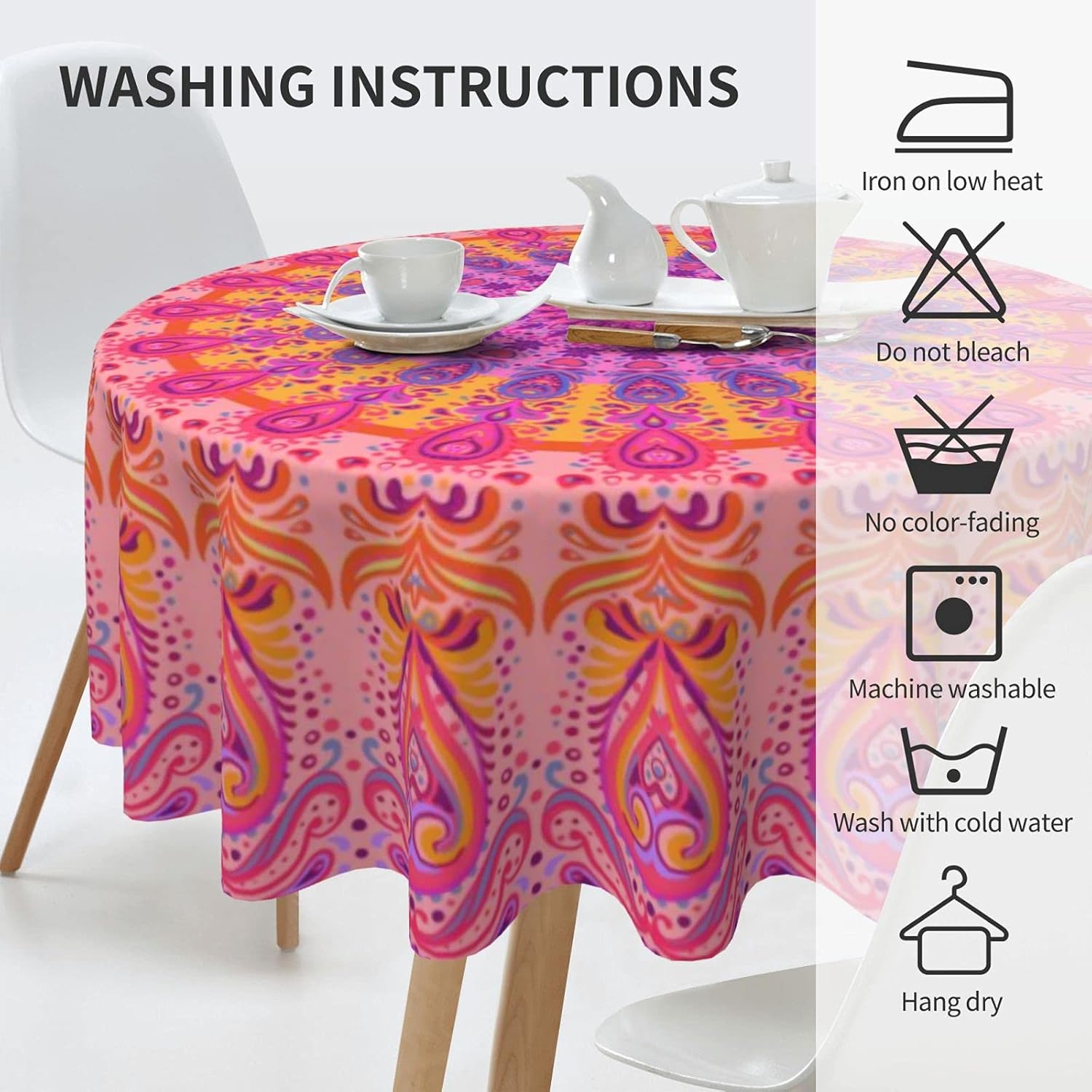 FREEHOTU Mandala Flower Round Tablecloth Thicken Desk Cloth Washable Table Cover Table Cloth for Kitchen Daily Dinning Party Tabletop Decor 60 Inch
