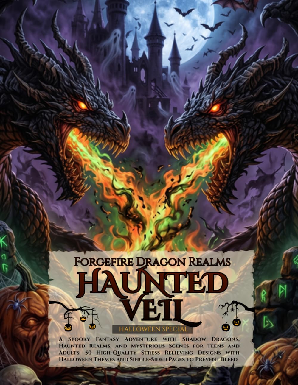 Forgefire Dragon Realms: Haunted Veil: A Spooky Fantasy Adventure with Shadow Dragons, Haunted Realms, and Mysterious Scenes for Teens and Adults: 50 ... and Single-Sided Pages to Prevent Bleed