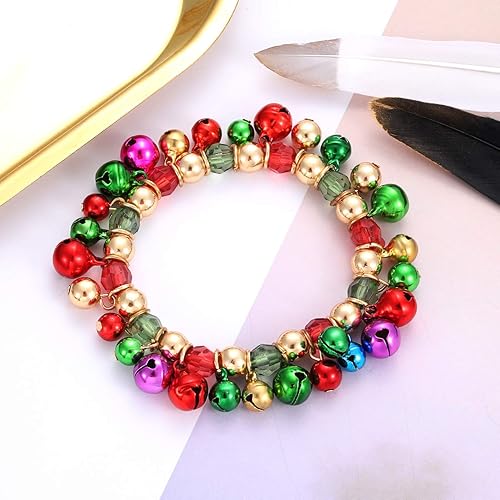 Miniatura 4 de 3pcs Christmas Jingle Bell Bracelets Xmas Multi Color Beaded Charm Stretch Bracelet Christmas Holiday Party Favors for Women Jewelry Gift