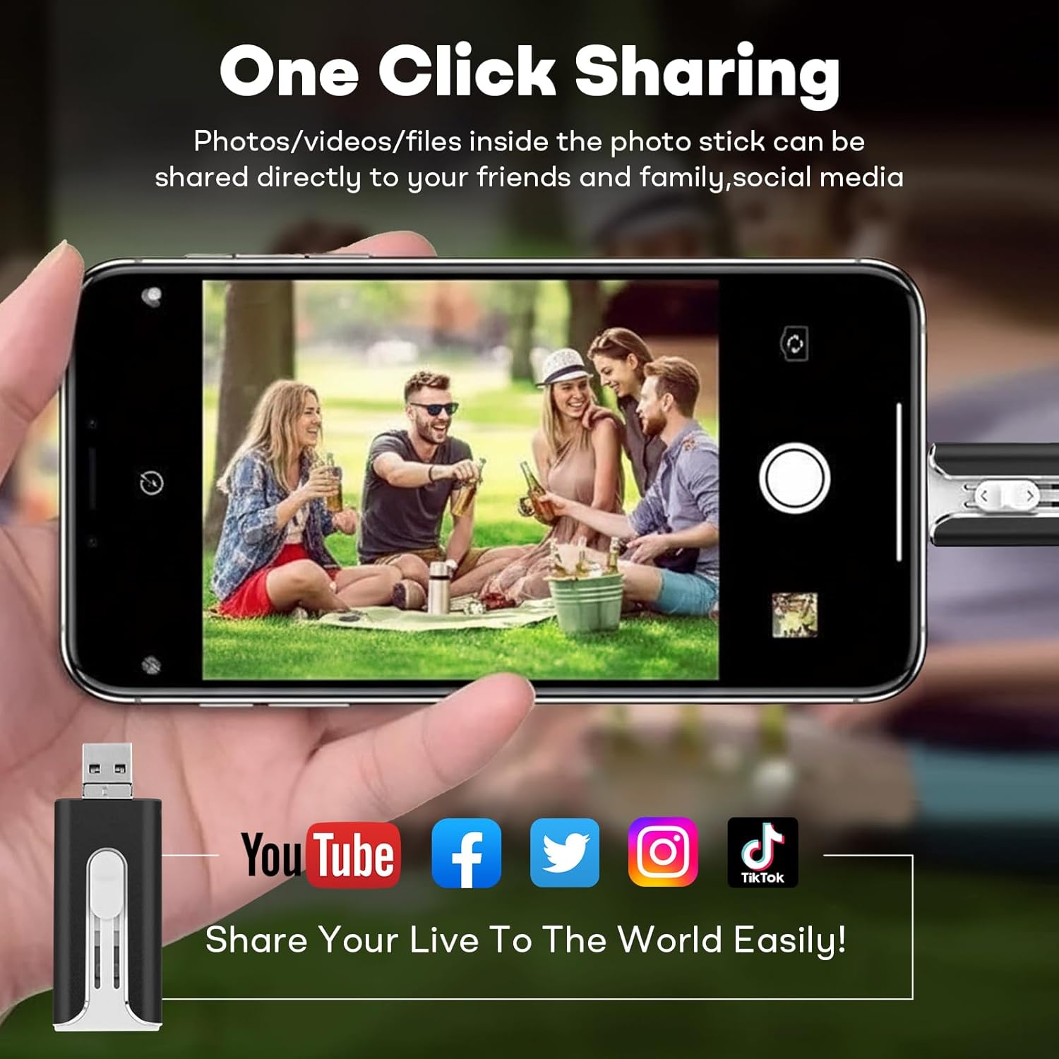 One-click sharing feature for photos and videos to social media