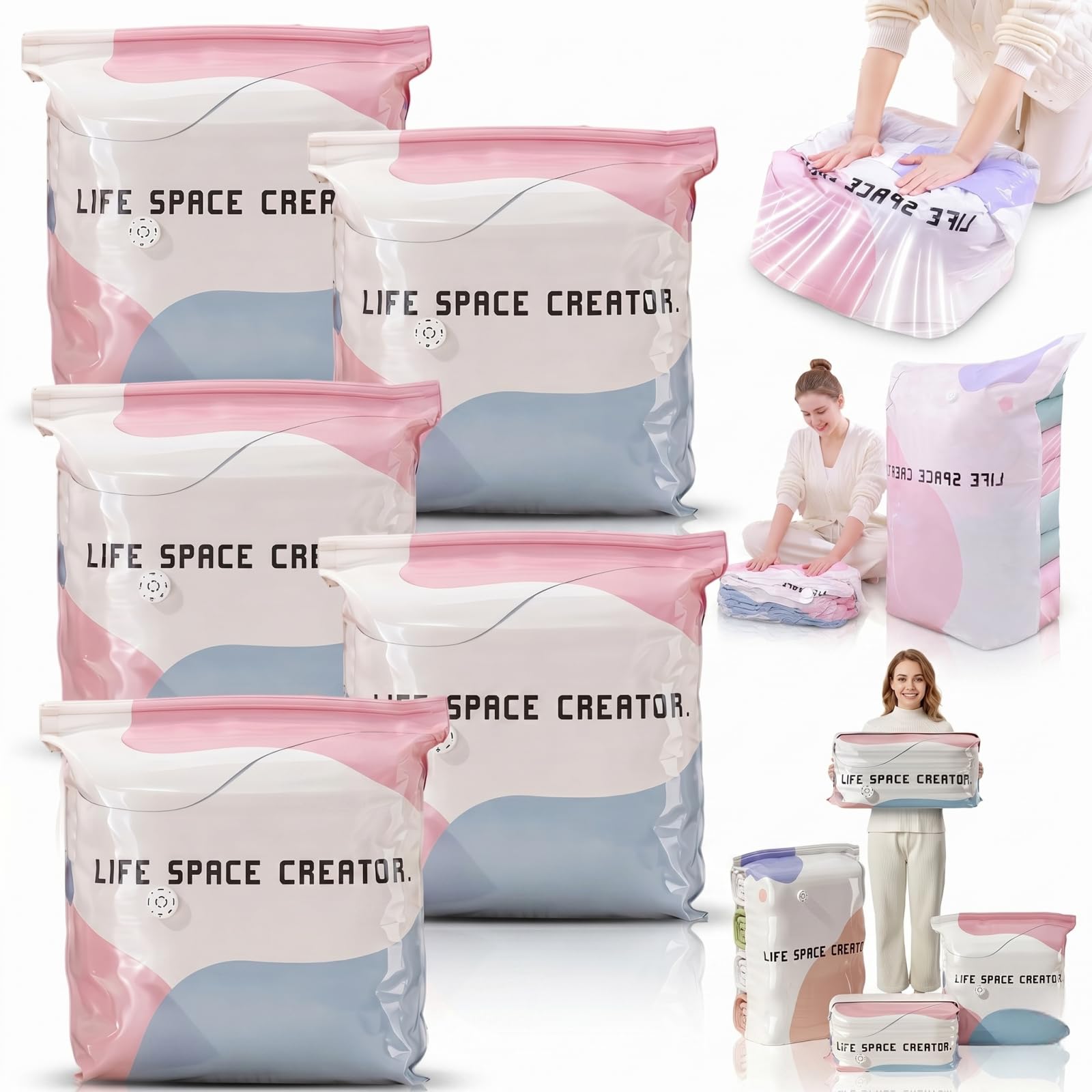 2026 New No-Pump 3D Vacuum Storage Bags - 3-Sec Fast Compression - Press and Seal No Vacuum Bags, Reusable Space Saver Cube Compression Bag for Bedding, Clothing, Quilts & Travel Storage (B,5PCS)