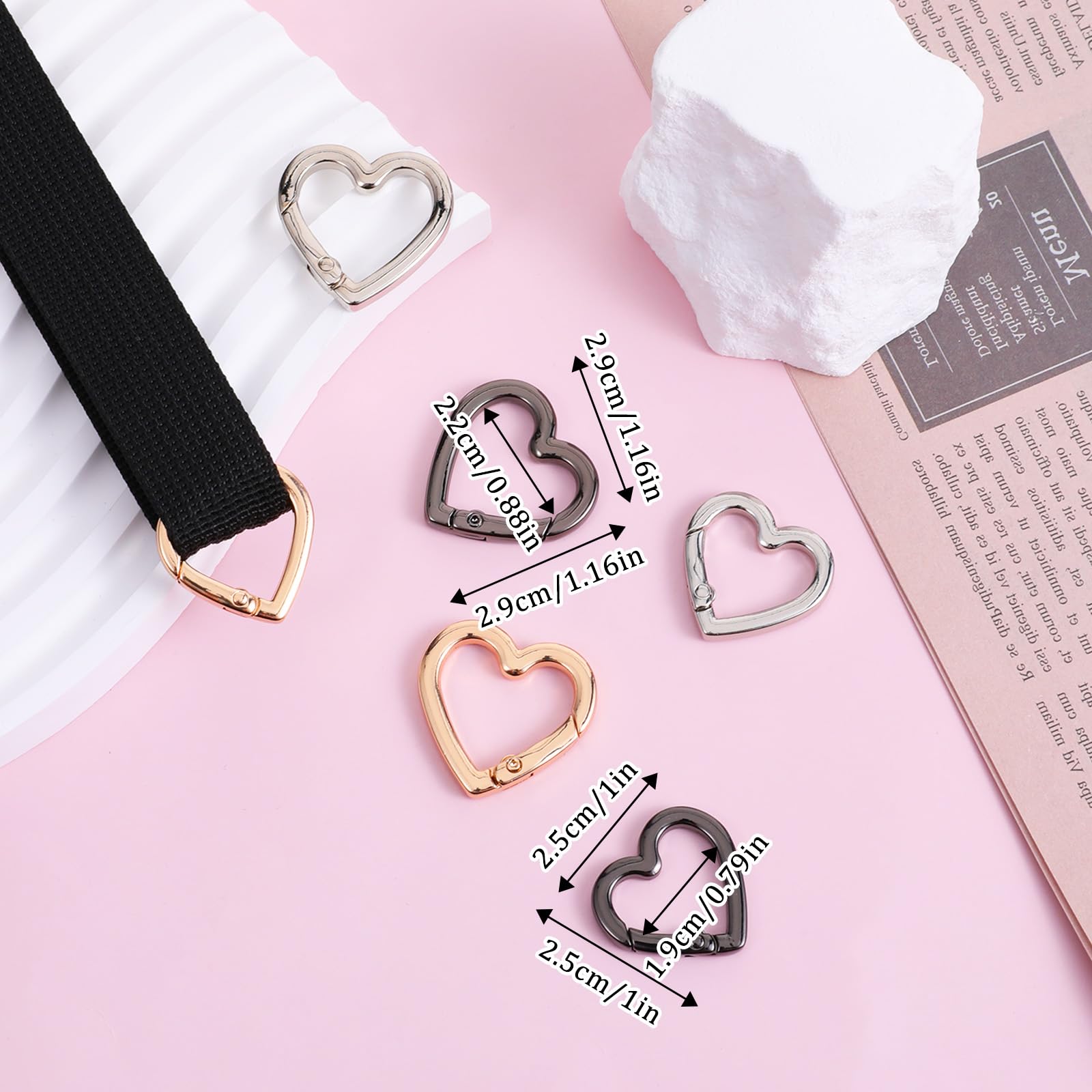 simarro 6-Pack Heart-Shaped carabiners, Cute and Compact Keychains, Two Sizes of Heavy-Duty zinc Alloy Love Heart Spring Clips for Hiking Backpacks, Outdoor Travel, car Charms, Wallet Accessories