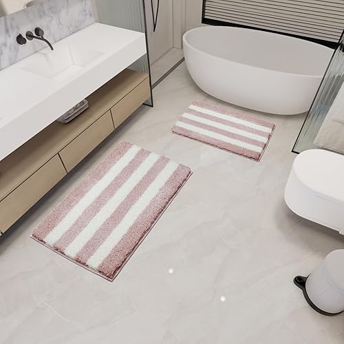 Miniatura 2 de WAMRLY - Alfombras de baño súper absorbentes, extra gruesas, peludas de felpa para baño, antideslizantes, lavables a máquina para baño (color rosa,