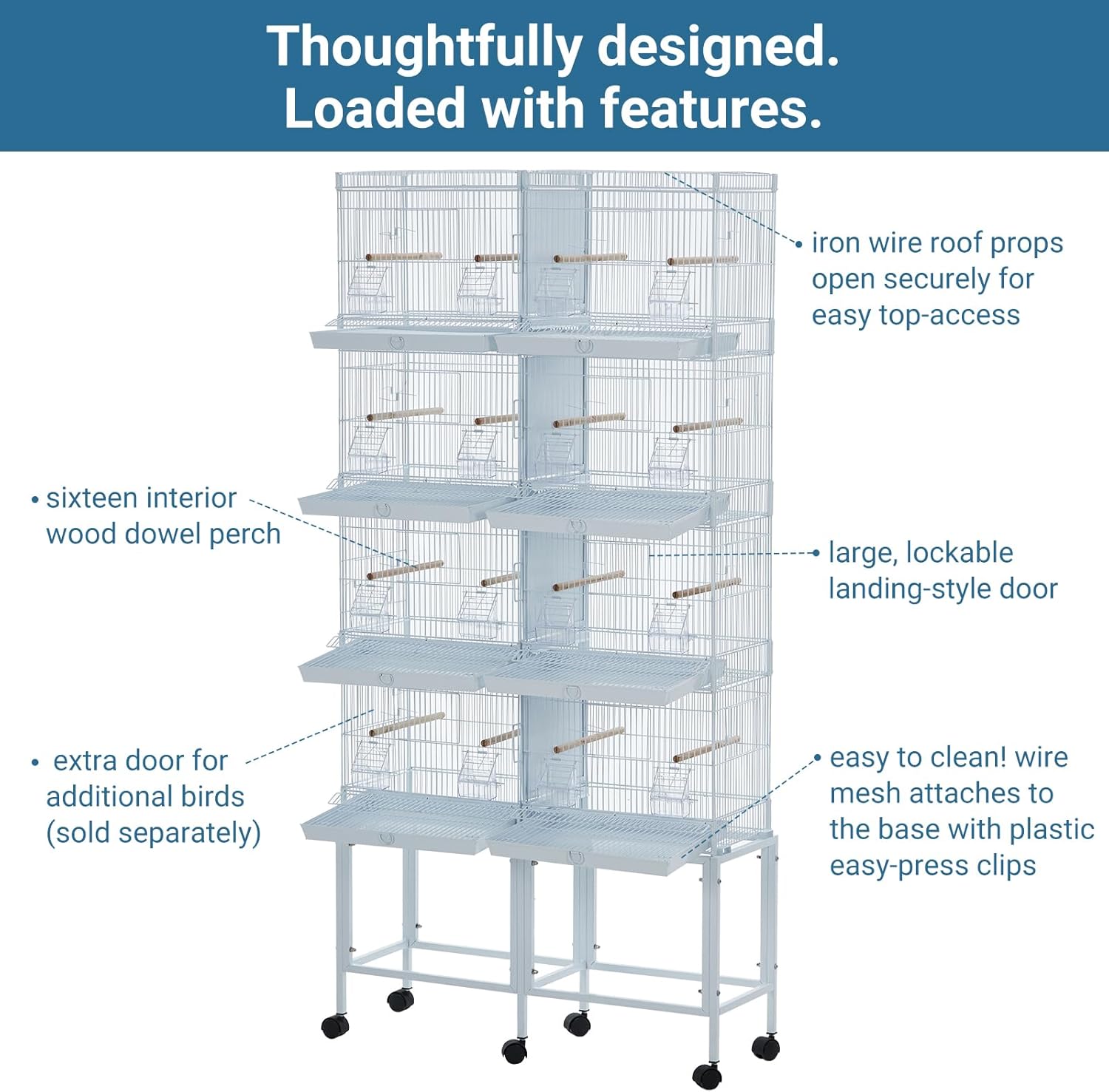 Extra Large Bird Cage Metal Parrot Cage for Mid-Sized Parrots Cockatiels Conures Parakeets Lovebirds Budgie Finch, White
