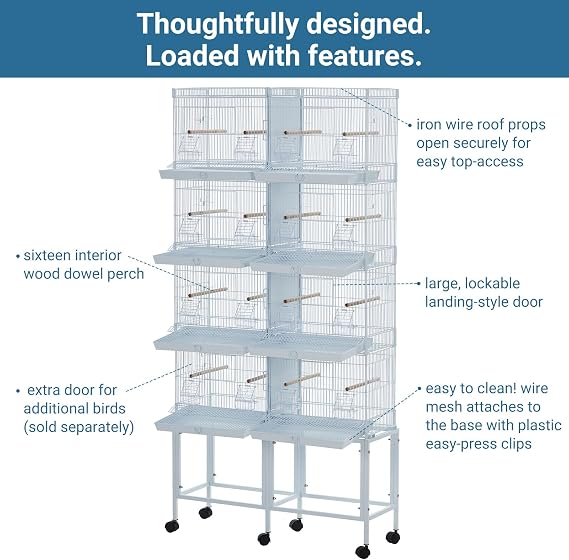 4-Unit Stackable Bird Cage,67''H Carbon Steel Large Bird Cage with Removable Trays, Divider & Locking Casters,Center-Divided Cage for Birds and Finch