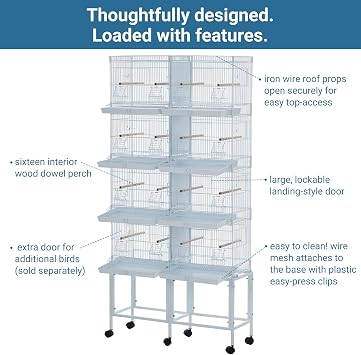 4-Unit Stackable Bird Cage,67''H Carbon Steel Large Bird Cage with Removable Trays, Divider & Locking Casters,Center-Divided Cage for Birds and Finch