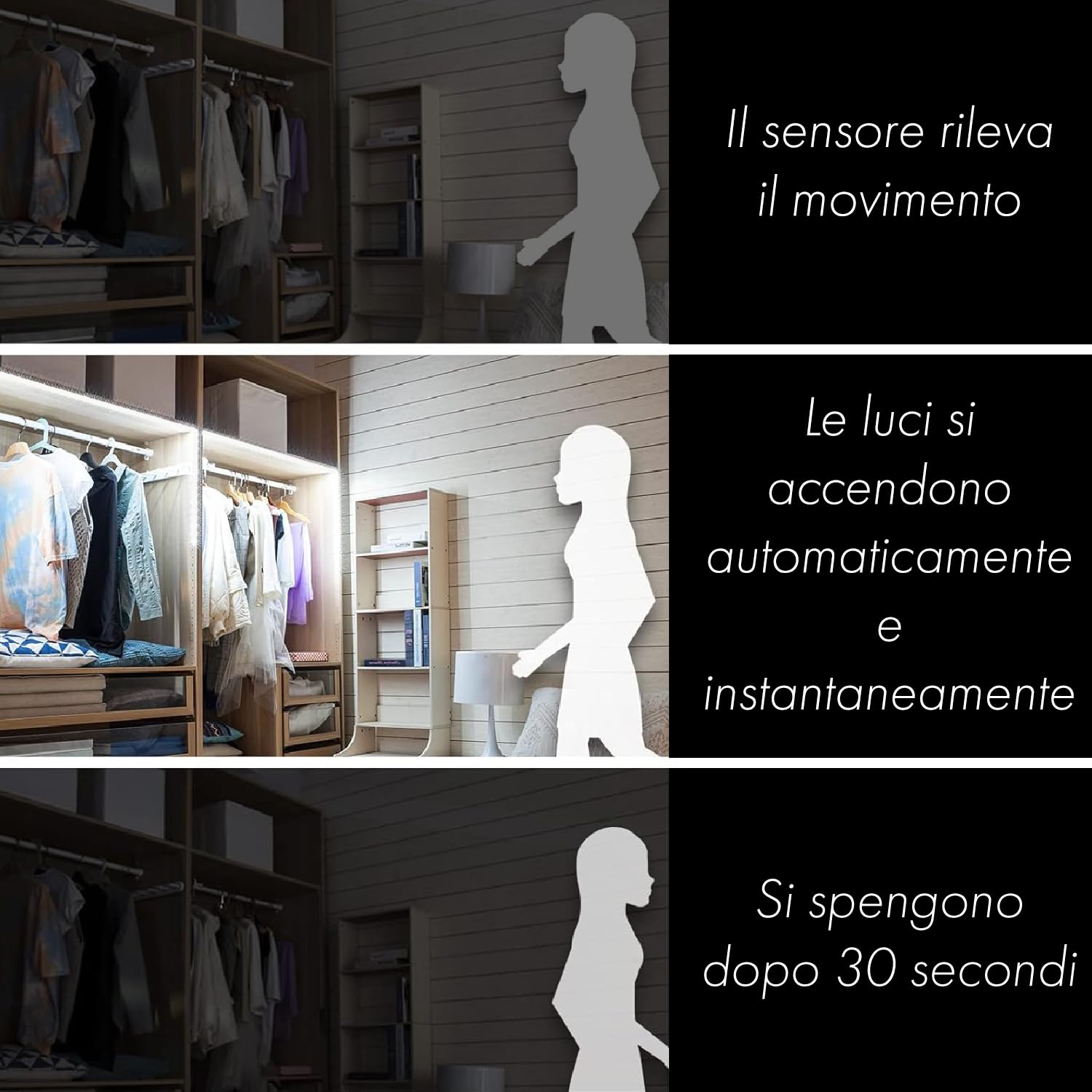 DE SANCTIS LIGHT DESIGN Barra Led con sensore di movimento 12 V Luci Notturna Luce da Esposizione Cucina,Scale, Corridoio, Garage Lampada Guardaroba (140, Luce naturale)