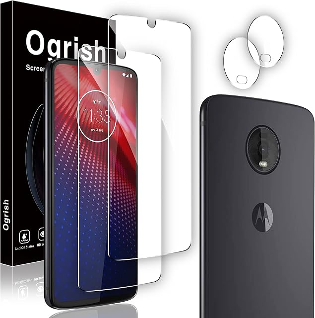 [2+2 Pack] Tempered Glass Screen Protector for Motorola Moto Z4 with Camera Lens Protector - Anti-Fingerprint, Anti-Scratch, HD Clarity