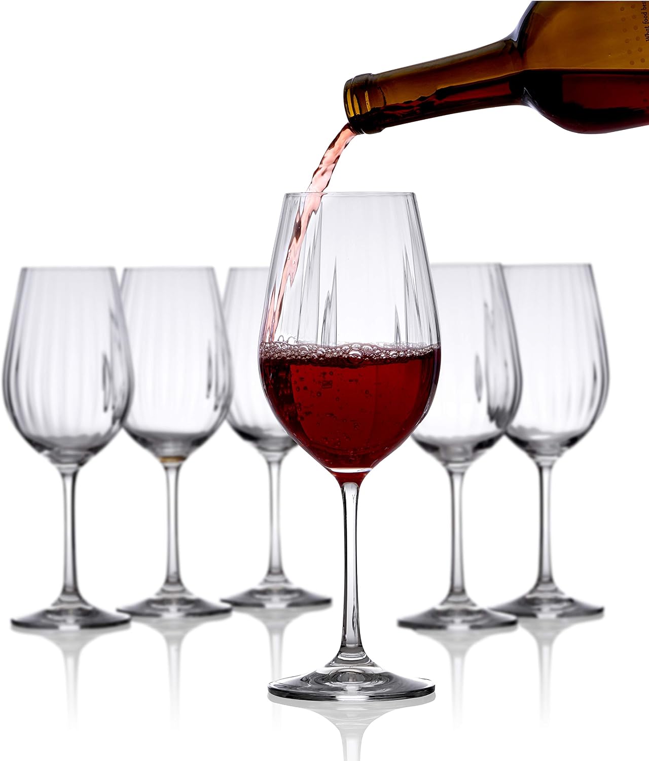 Amazon.com | Bezrat Wine Glasses Set of 6 - Pure Crystal Stemware Big