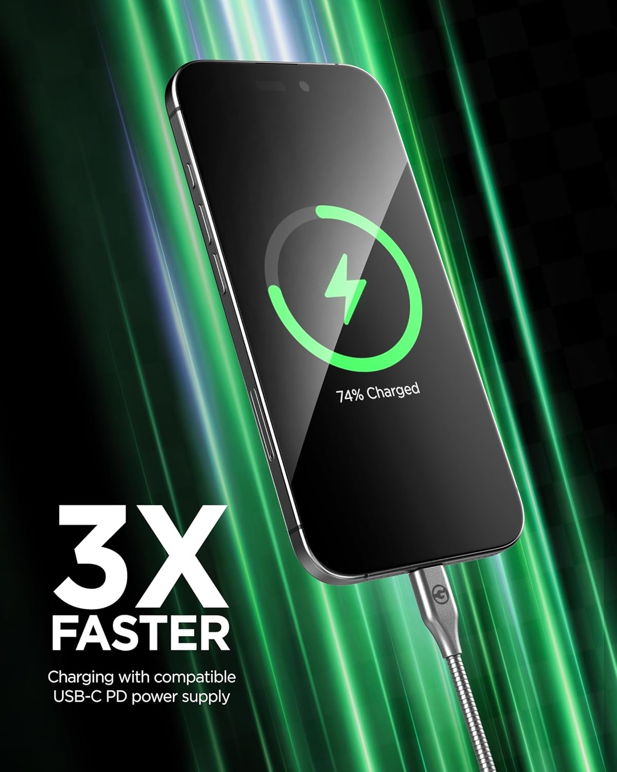 10Ft Anti-Tangle USB-C Charger Cable (2 Pack) Fast Charging (60W) Long 10 Foot Alloy-Braided Metal Type C Cord, Designed for Samsung and iPhone Devices (Gunmetal)