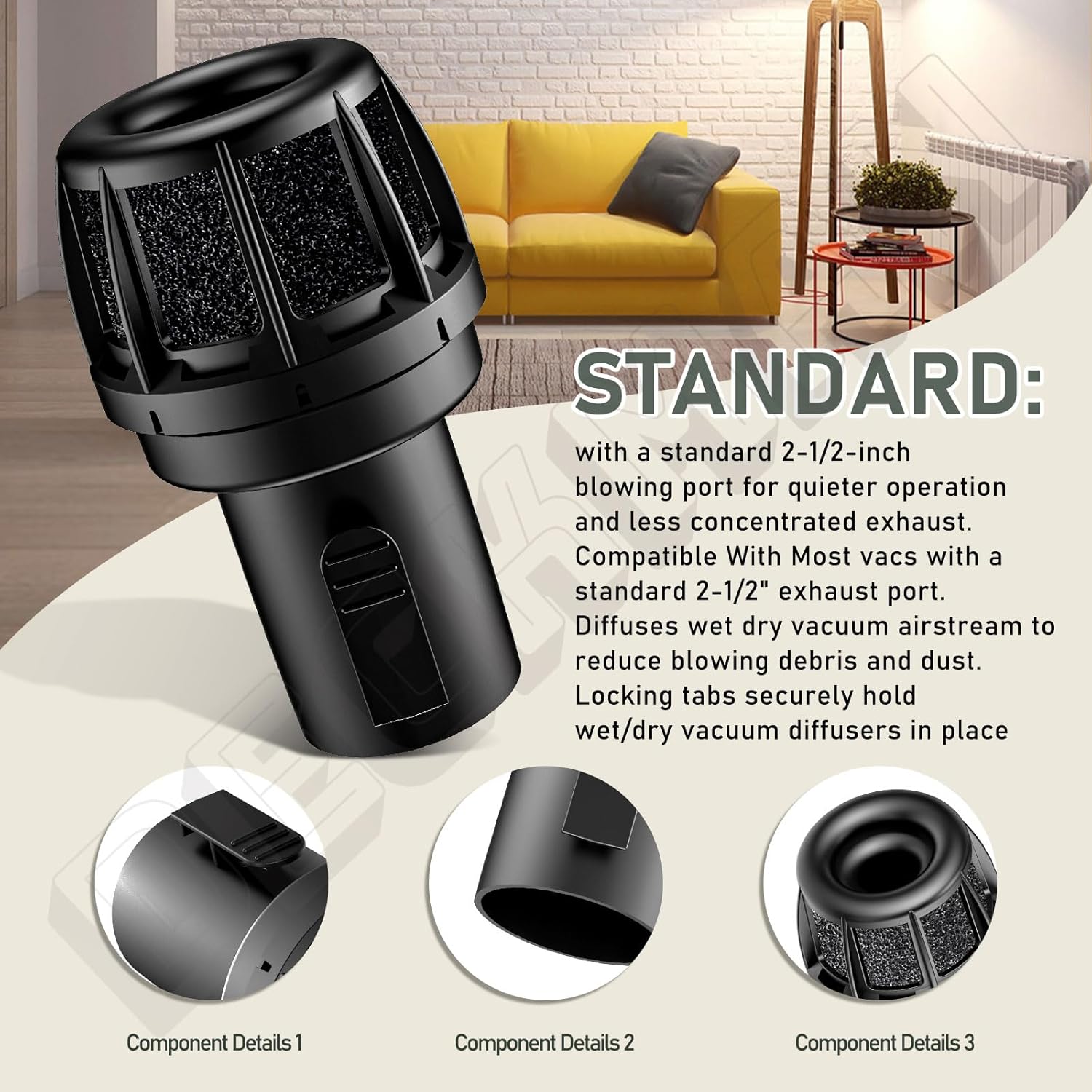WS25025A VT2525 Wet/Dry Vacs Vacuum Muffler Diffuser - 2-1/2-Inch Diffuser Shop Vacuum Attachment for Most Shop Vacuums - Reduces Blown Debris and Dust - Black