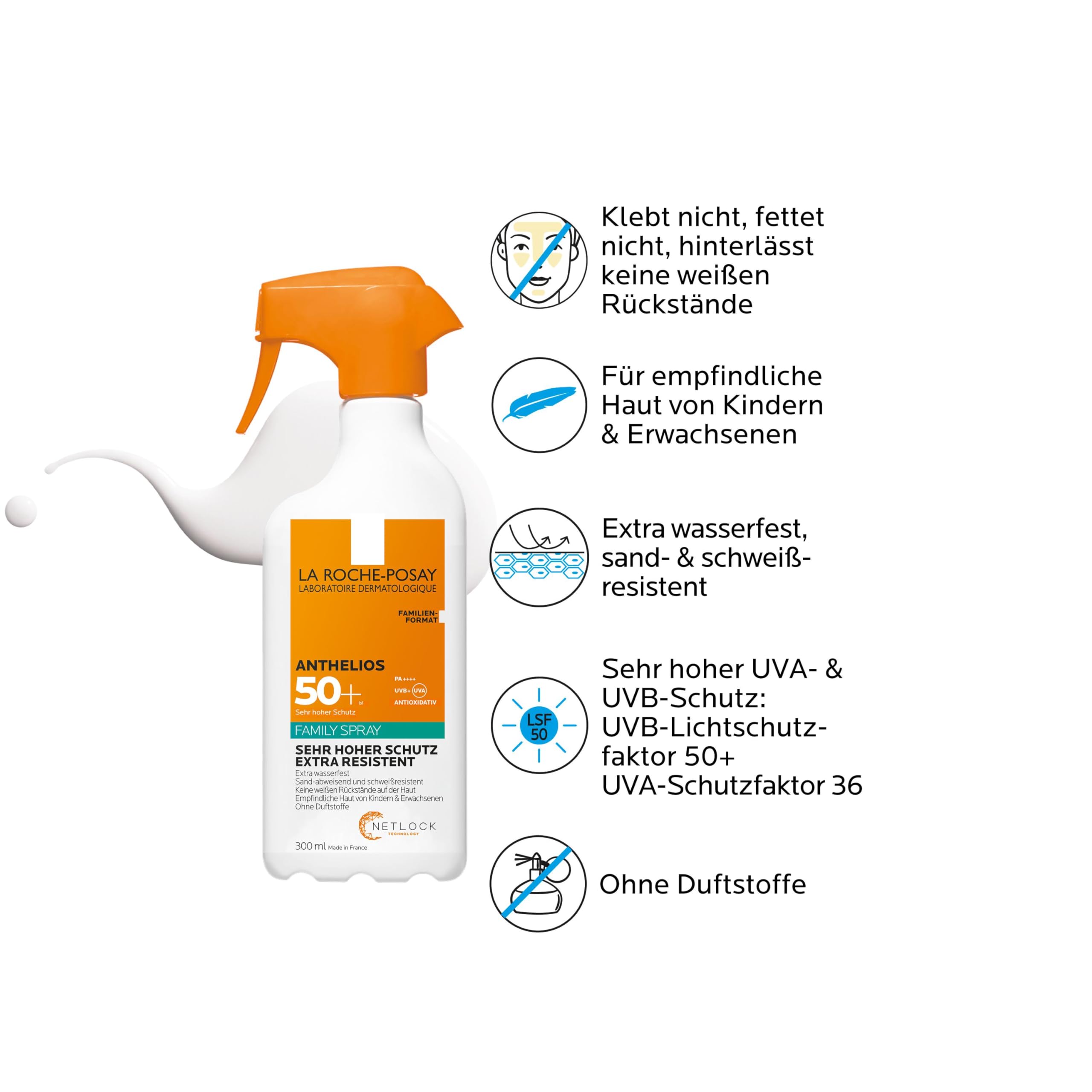 La Roche-Posay Anthelios Invisible Family Spray LSF 50+, Wasserfestes Sonnenspray ohne Duftstoffe für Kinder & Erwachsene, 300 ml