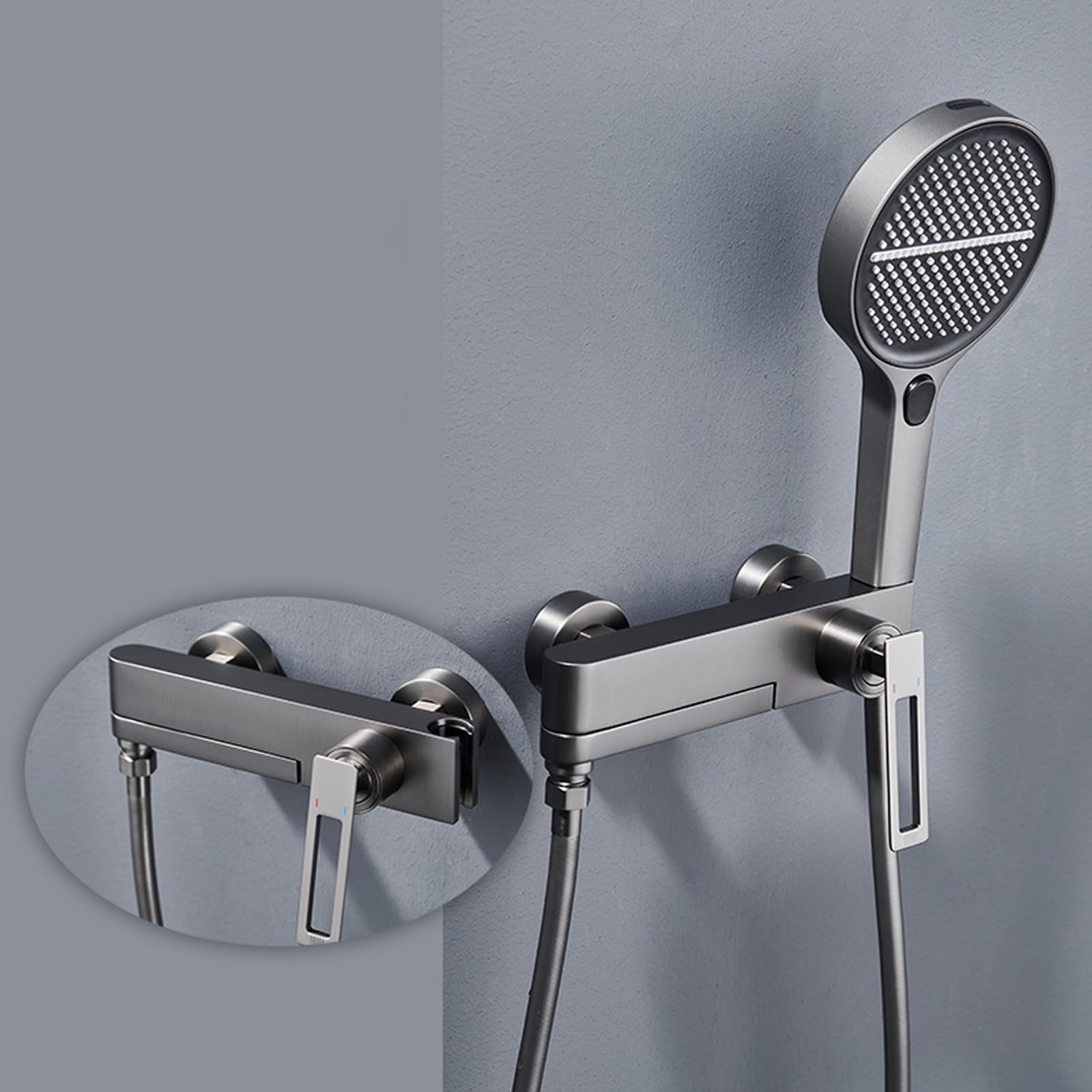 SWENEEN Gray Wall Mounted Bathtub Faucet With Handheld Spray Gun Single Handle Brass Tub Mixer Tap For Bathroom Spa Experience,Without Adjustable Slide Ba