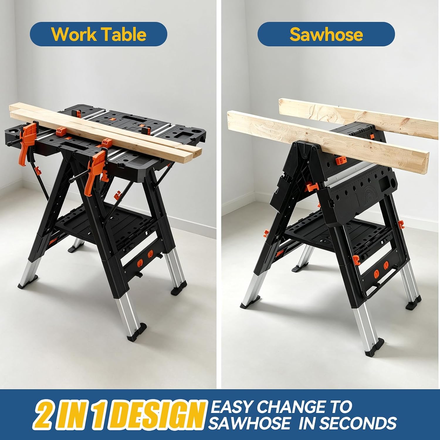 Portable Folding Workbench & Sawhorse 2-in-1, 800 LBS Heavy Duty image 4