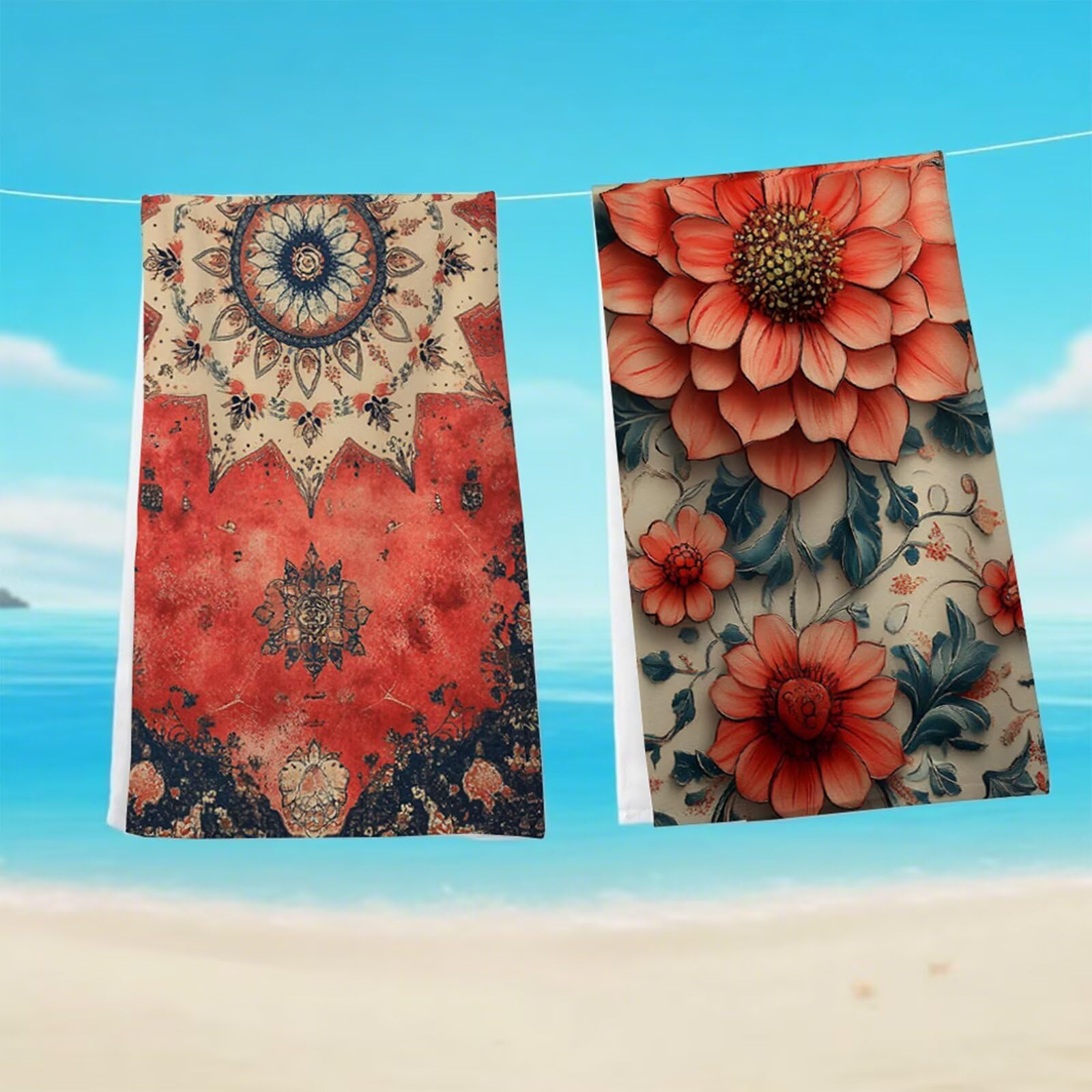 Telo Mare Microfibra 80x160 cm Telo Mare Grande, Asciugamano Palestra Assorbente Asciugatura Rapida, Asciugamano Mare Antisabbi Stuoia Spiaggia per Piscina, Campeggio, Viaggio - Fiori Boemi G1-950