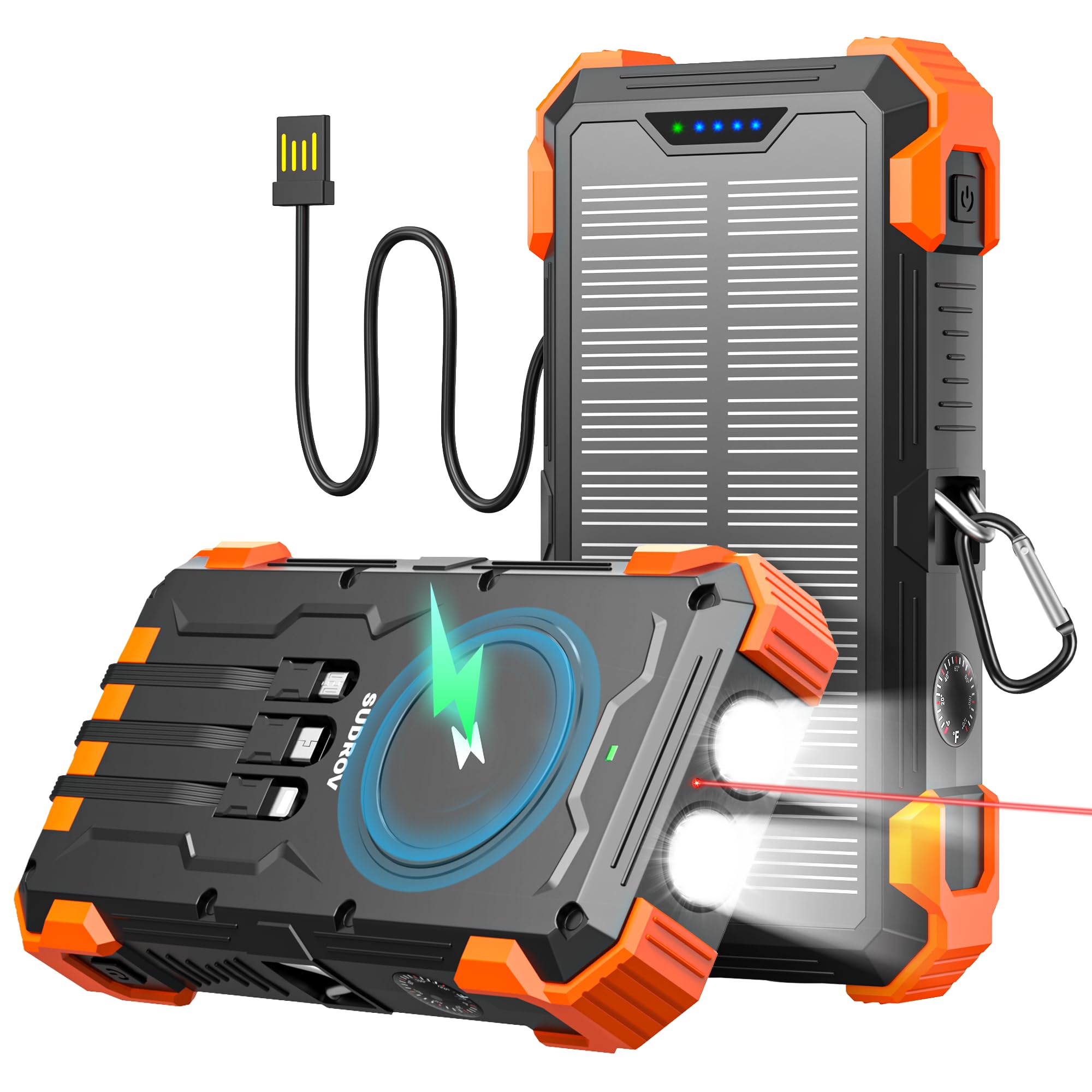 大容量モバイルバッテリー 赤 ソーラー充電 Qiワイヤレス充電 LEDライト機能 大容量モバイルバッテリー 赤 ソーラー充電 Qiワイヤレス充電