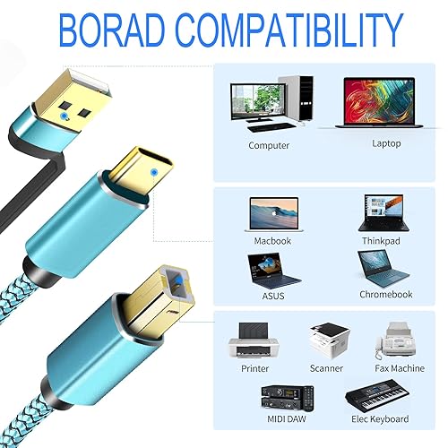 Miniatura 2 de Cables de impresora USB CA de 25 pies, cable de impresora USB CA de nailon trenzado nunca se rompe de alta velocidad Plug and Play, cable para HP,