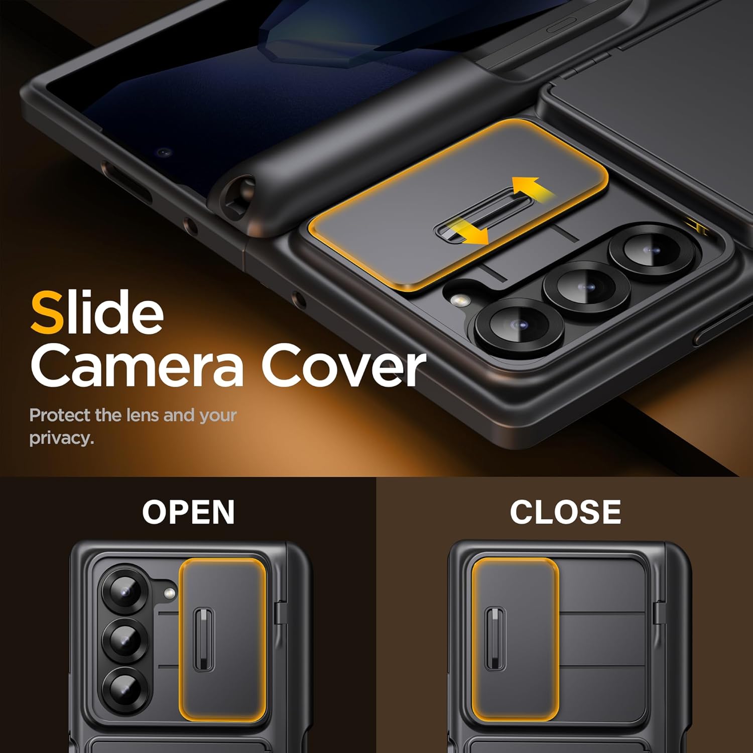 TONGATE for Z Fold 6 Case, [Anti Spy Privacy Screen Protector & Slide Camera Cover] [Card Holder & S Pen Holder]Rugged Hinge Protection Wallet Stand Phone Case for Samsung Galaxy Z Fold 6, Dark Black
