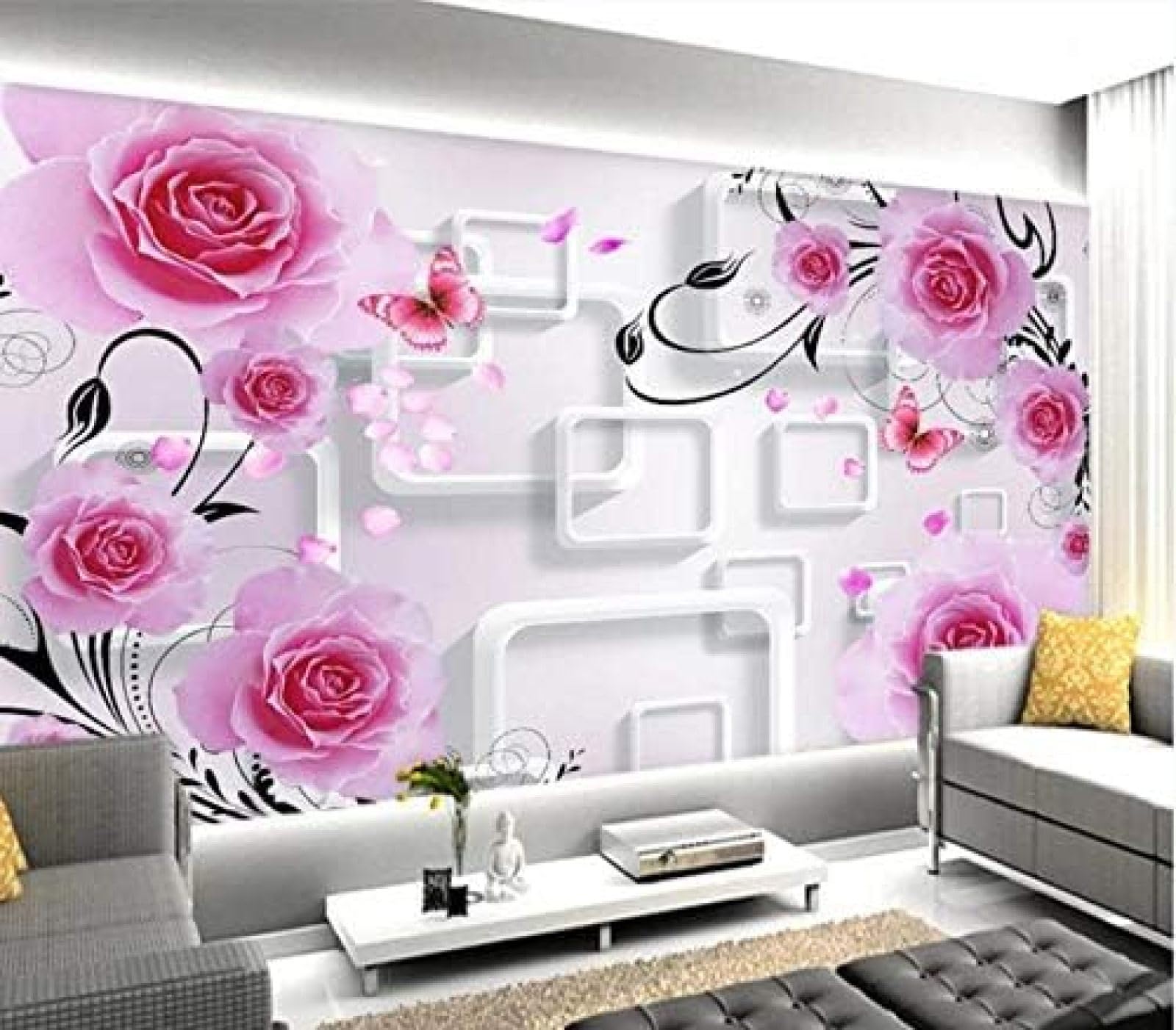 Papiers peints 3D maison rose XLMING revêtement mural salon chambre 150x105 cm