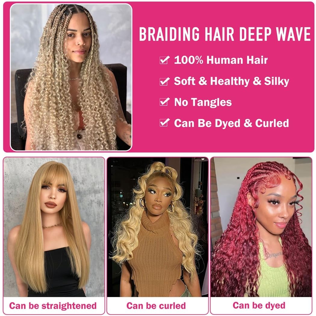 Odir Deep Wave Bulk Human Hair for Braiding No Weft 100% Unprocessed Brazilian Curly Braiding Human Hair Extensions Wet and Wavy Human Braiding Hair for Boho Braids 2 BundlesS (18 Inch,27,100g)