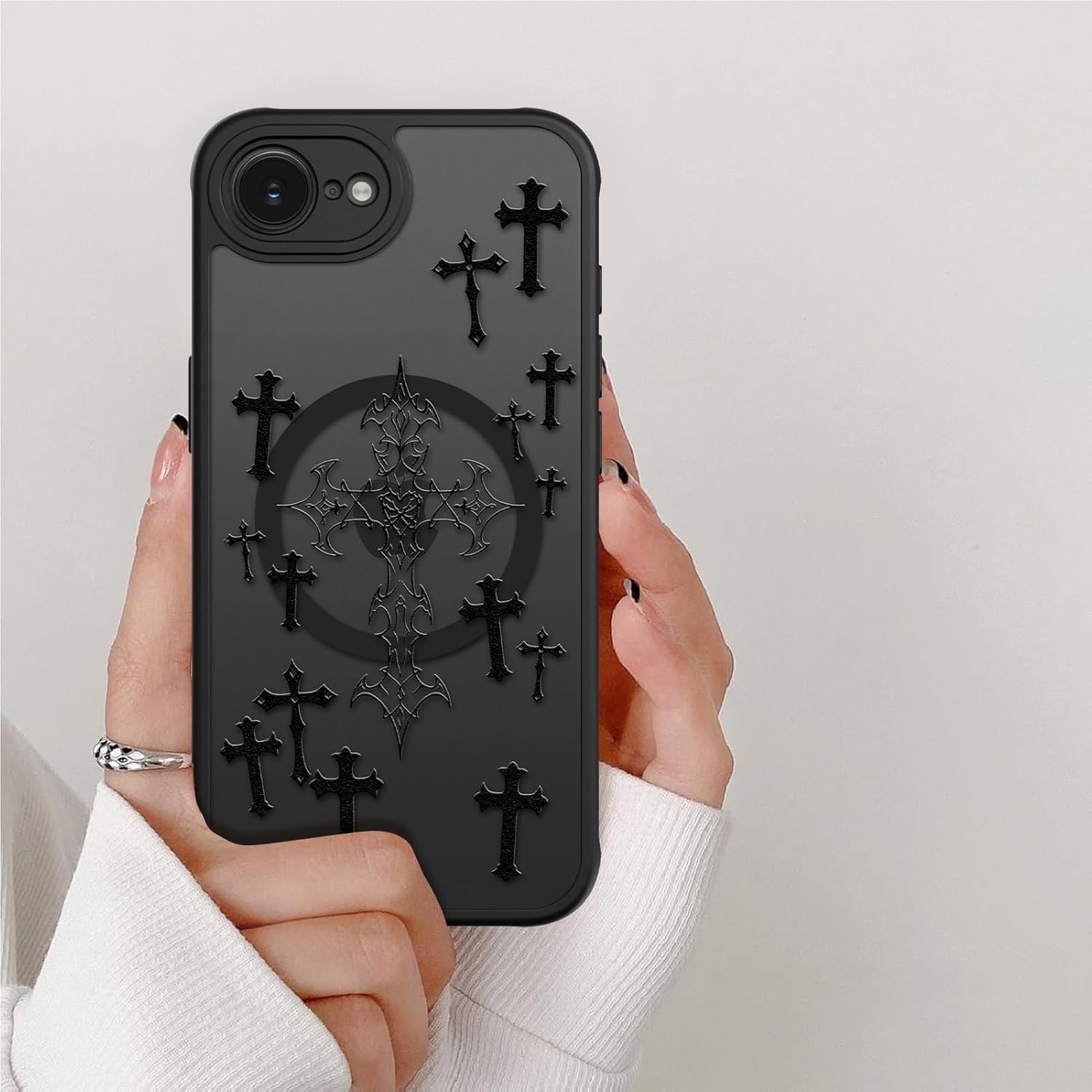 KANGHAR Magnetic Case for iPhone 16e [Compatible with MagSafe] Aesthetic Cross Jesus Christian Design for Women Girls Men, Soft TPU Bumper Hard Back Translucent Matte Shockproof Cover - Black - Image 5