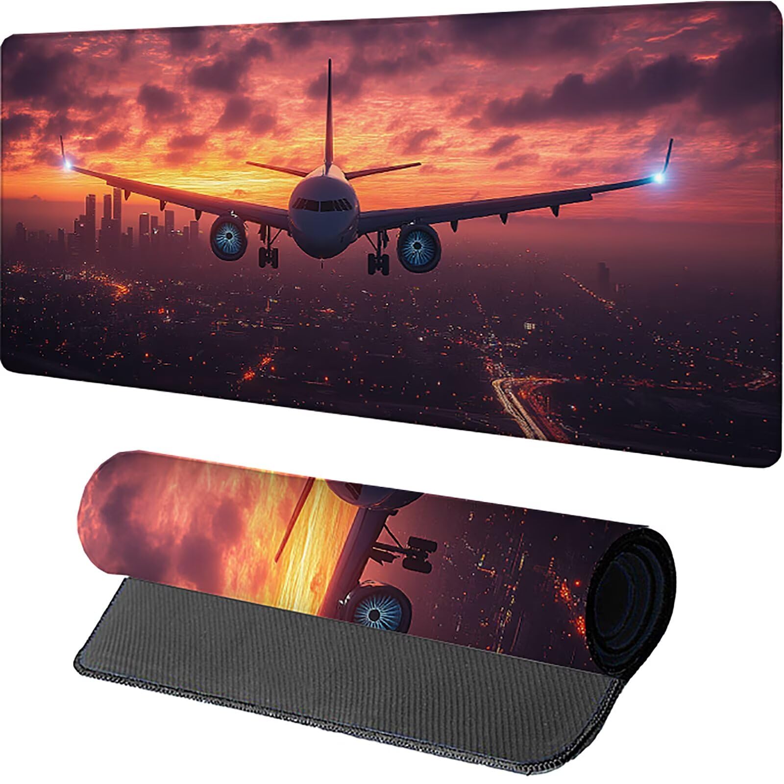 Tramonto Tappetino Mouse XXL, Tappetino Scrivania Grande 1200x600x3mm Aereo, Sottomano Scrivania con Bordi Cuciti, Mouse Pad con Base in Gomma Antiscivolo, Gaming Accessori, per Ufficio, Laptop U-1128