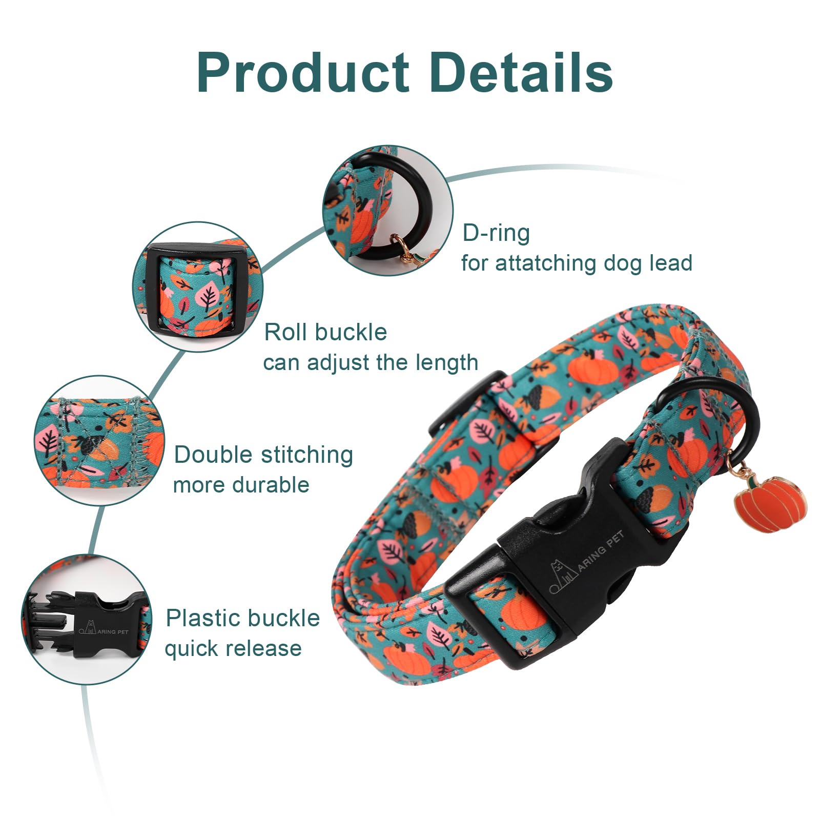 ARING PET Halloween Dog Collar, Cute Green Pumpkin Dog Collars - Image 3