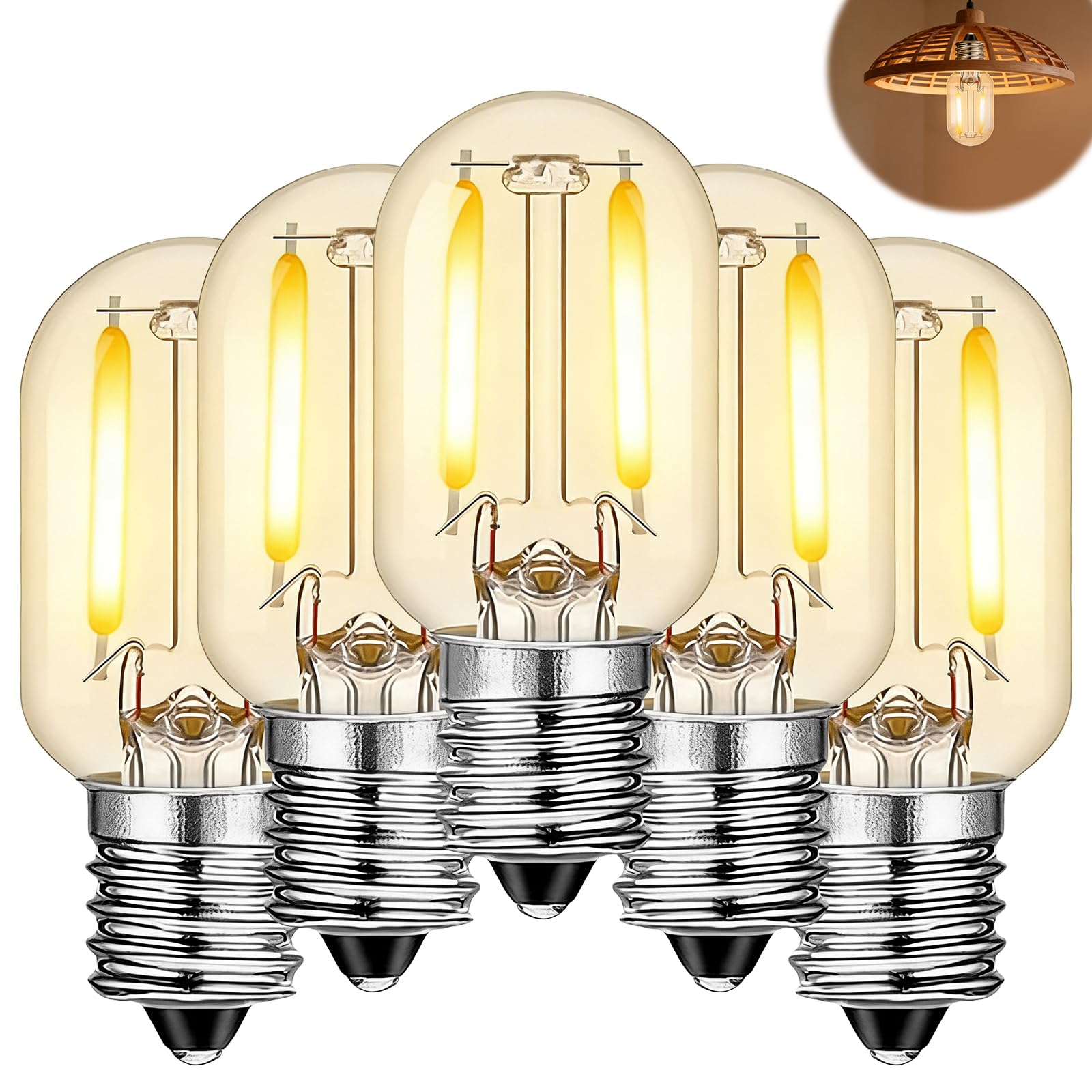 VBVOO E12 Screw Light Bulb - 5 Pcs Salt Lamp LED 1W Low Watt Light Bulbs - 2700K Warm White Mini Glass Filament – Spare Bulbs for Night Light, Salt Lamp Bulb, Microwave, Candle Light