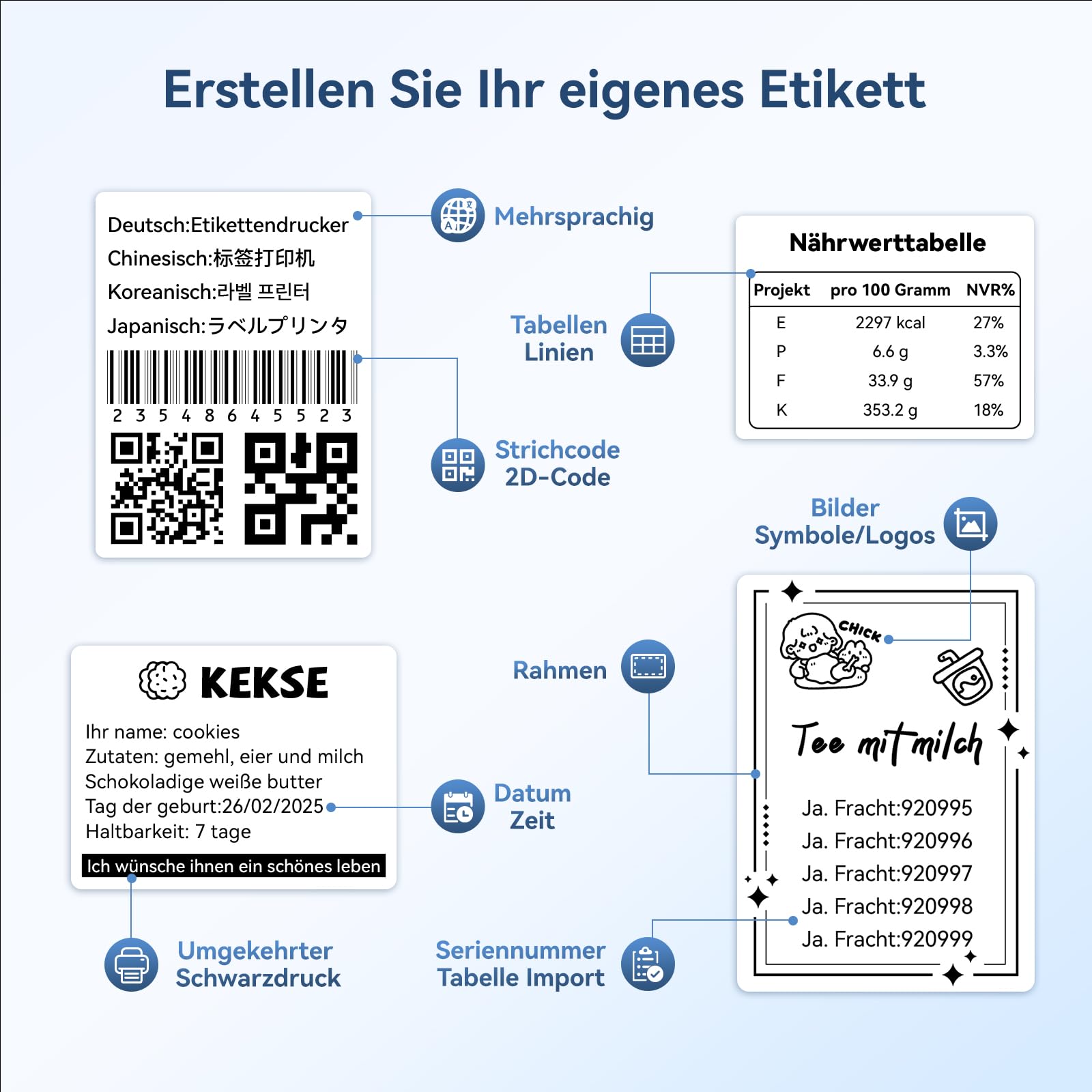 NIIMBOT B1 Etikettendrucker mit Wasserfeste Etiketten Selbstklebend, Tragbarer Beschriftungsgerät Bluetooth Label Printer Aufkleber Drucker für Barcode, Schulbedarf, Logo, Adresse, Silber