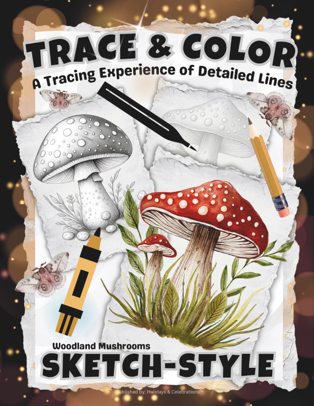 TRACE & COLOR: Woodland Mushrooms: An Advanced Tracing Experience in Detailed Nature-Inspired Linework for Teens & Adults (Full-Framed Coloring)