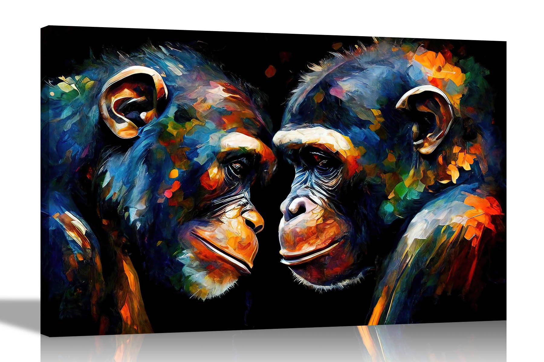 Artley Prints - Two Angry Chimpanzees Abstract Canvas Wall Art: Colourful Prints for Living Room - Ready to Hang Large 86 x 61cm (34 x 24 inches) A1