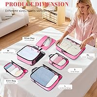 Vista 145 de BAGAIL 4 juegos/6 juegos/8 cubos de compresión para embalaje, accesorios de viaje, organizadores de embalaje expandibles (malla cuadrada, 06-beige)