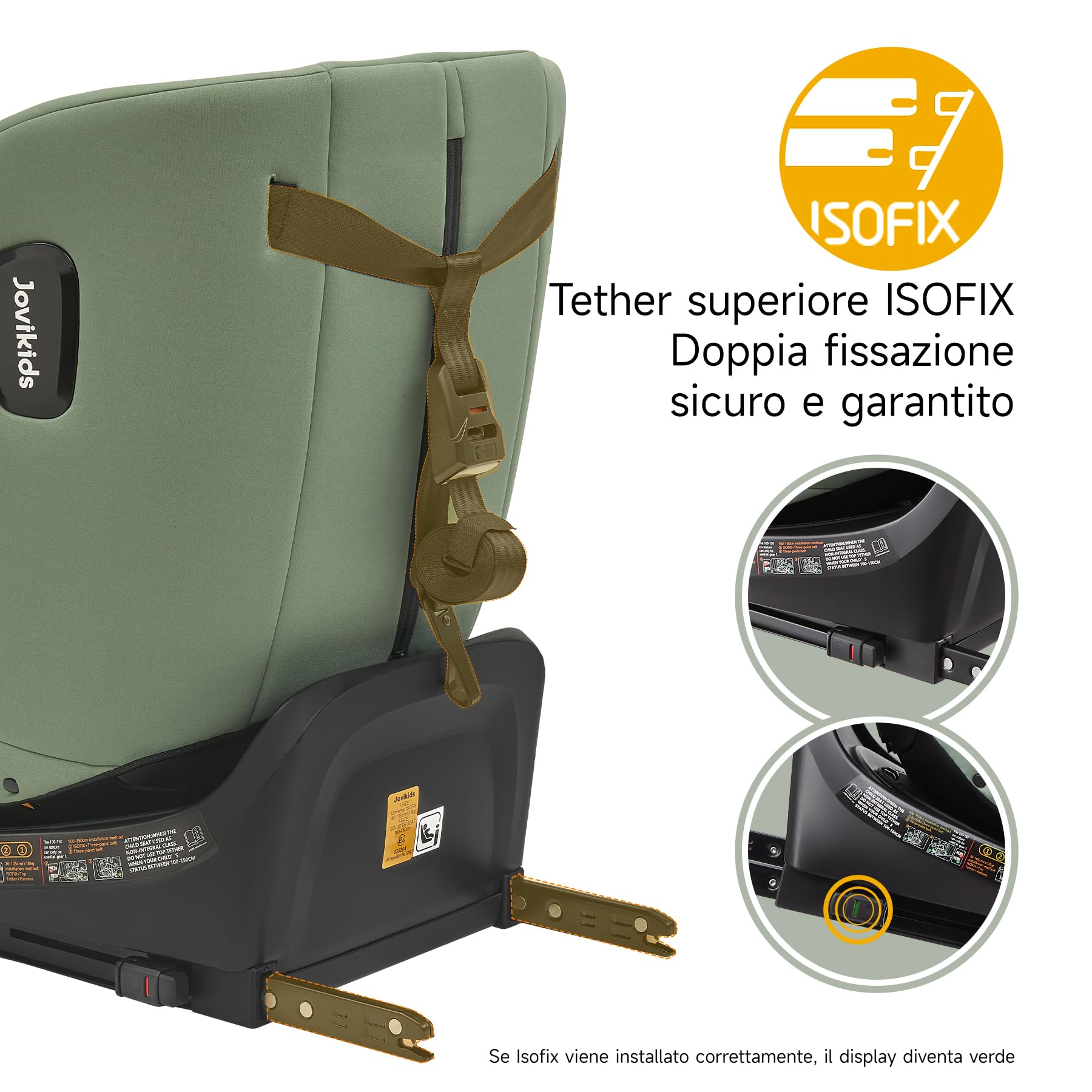 Jovikids i-Size 360° Girevole Seggiolino Auto 0-36 kg, Seggiolino Isofix Top Tether, ECE R129/E4 40-150cm dalla Nascita a Circa 12 anni