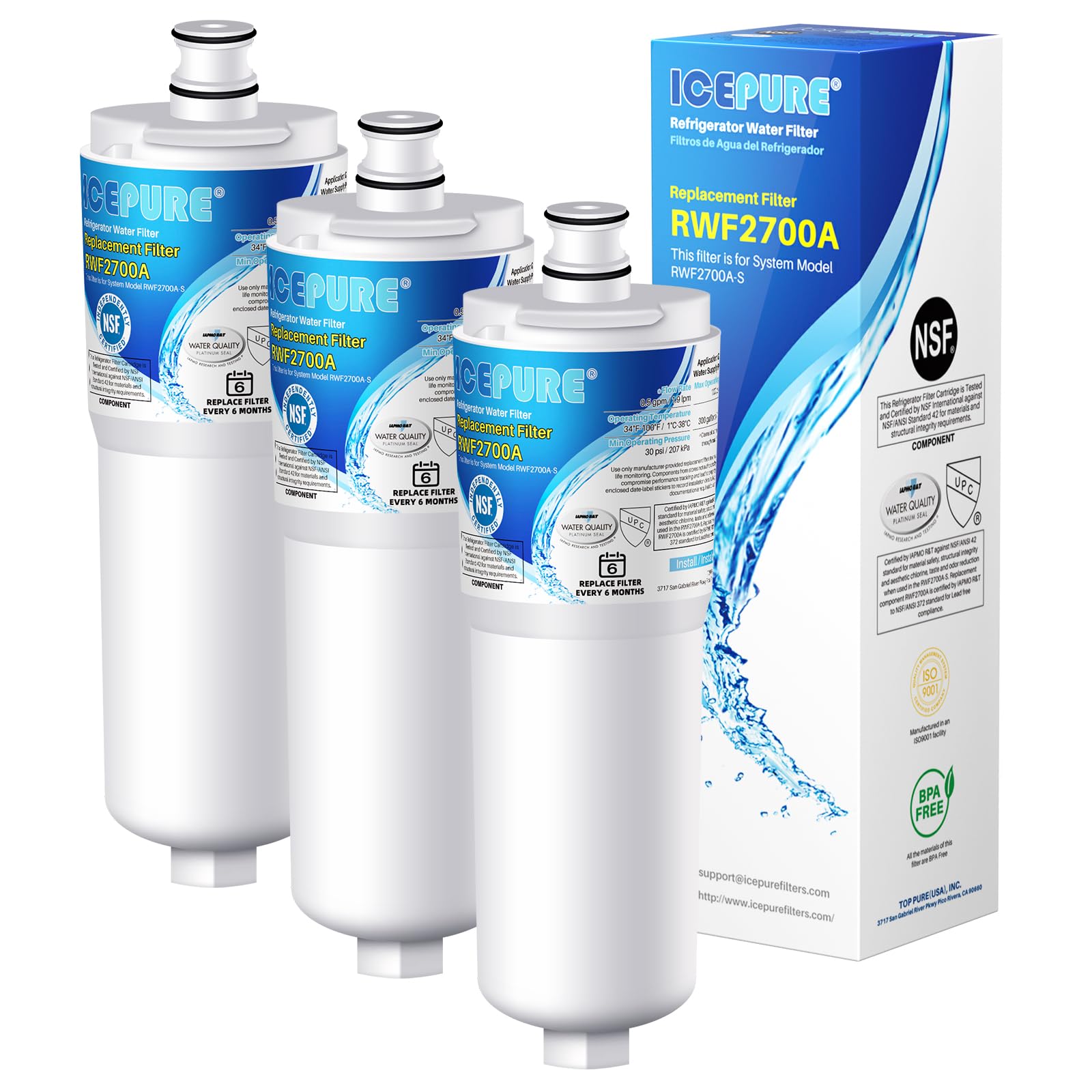 ICEPURE CS-52 Refrigerator Water Filter, Compatible with Bosch 640565, Whirlpool WHKF-R-PLUS, EVOLFLTR10, Cuno CS-52, CS-51, CS-450, CS-451, CS-452, CS-512, 5553629, 5586605, W1085590, 3PACK