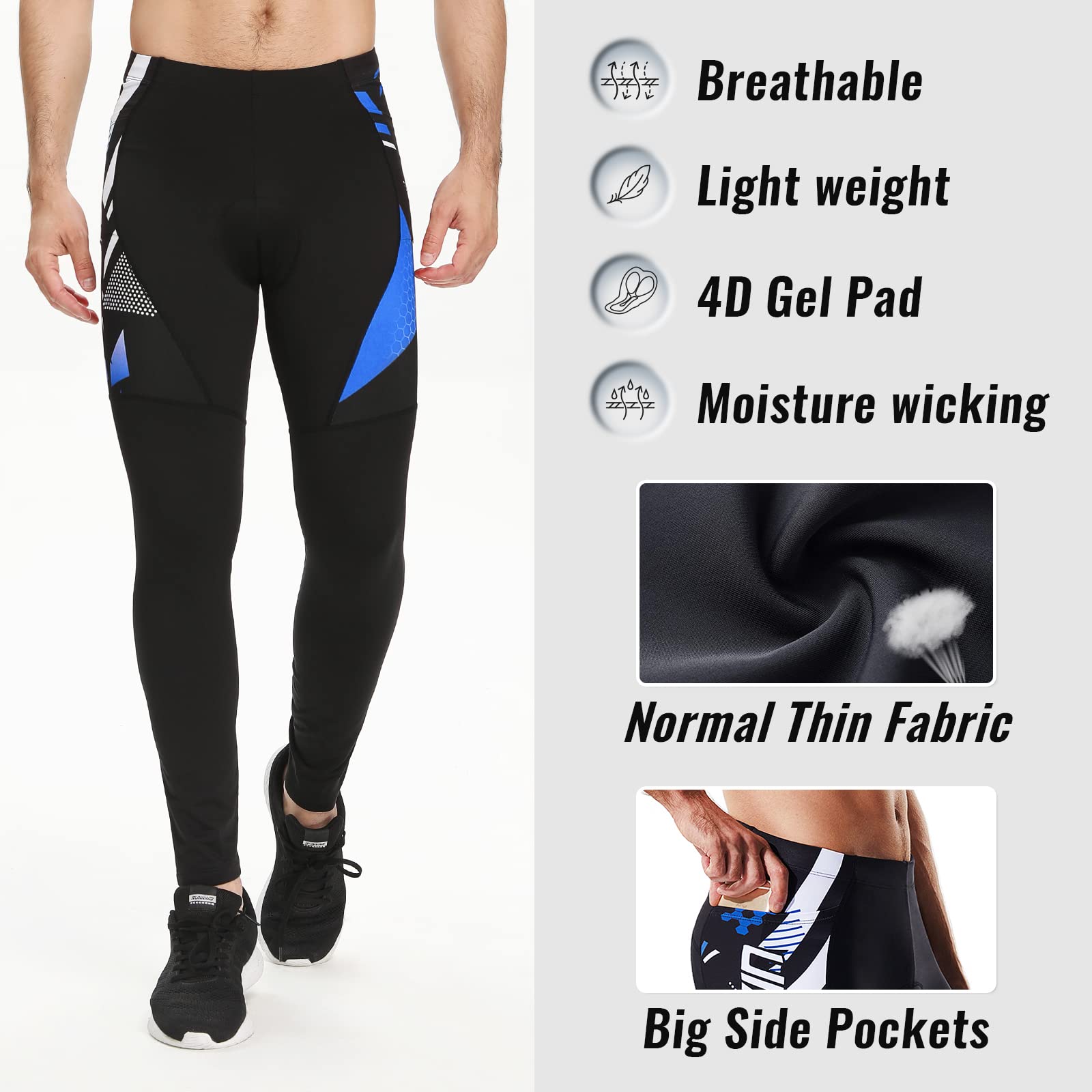 NICEWIN Pantaloni Lunghi da Ciclismo da Uomo, con Imbottitura 4D, Imbottiti, Invernali, Termici, Traspiranti, Antiurto