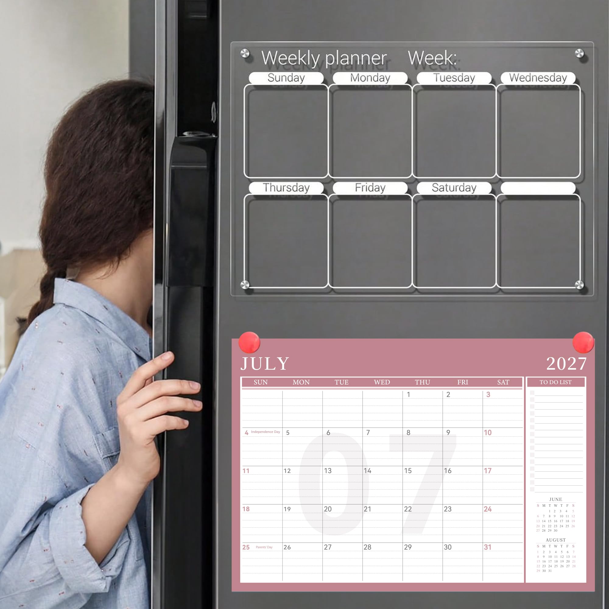 Yoment Recharge pour calendrier 2026-2027 (janvier 2026 à décembre 2027) Grand agenda mensuel 43,2 x 30,5 cm avec housse de protection 18 mois Rose
