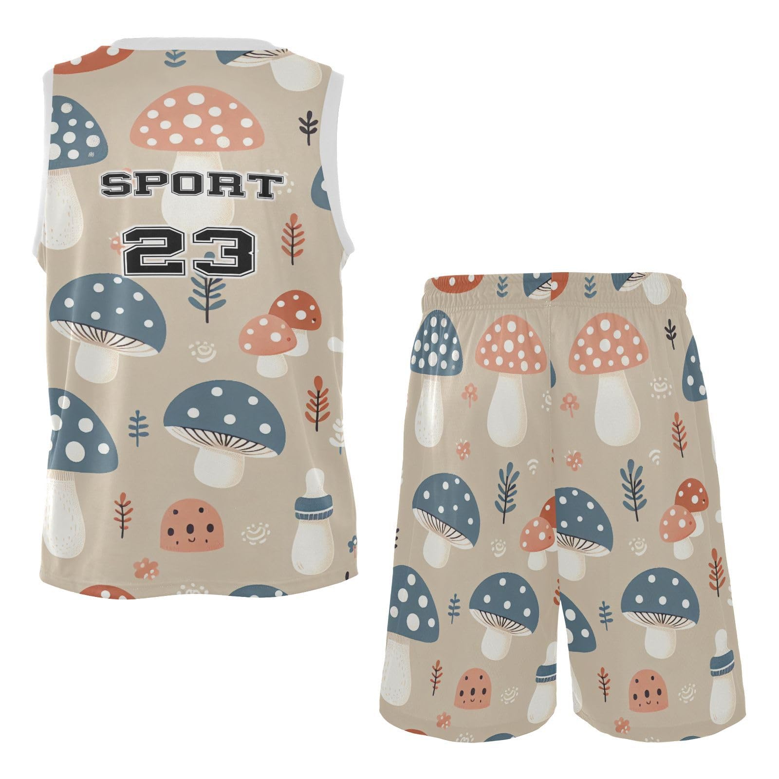 FLildon Cute Mushrooms with Dots Boys Basketball Jersey Set Tank Top Shorts Tracksuit Sport Training Suit for Kids, L