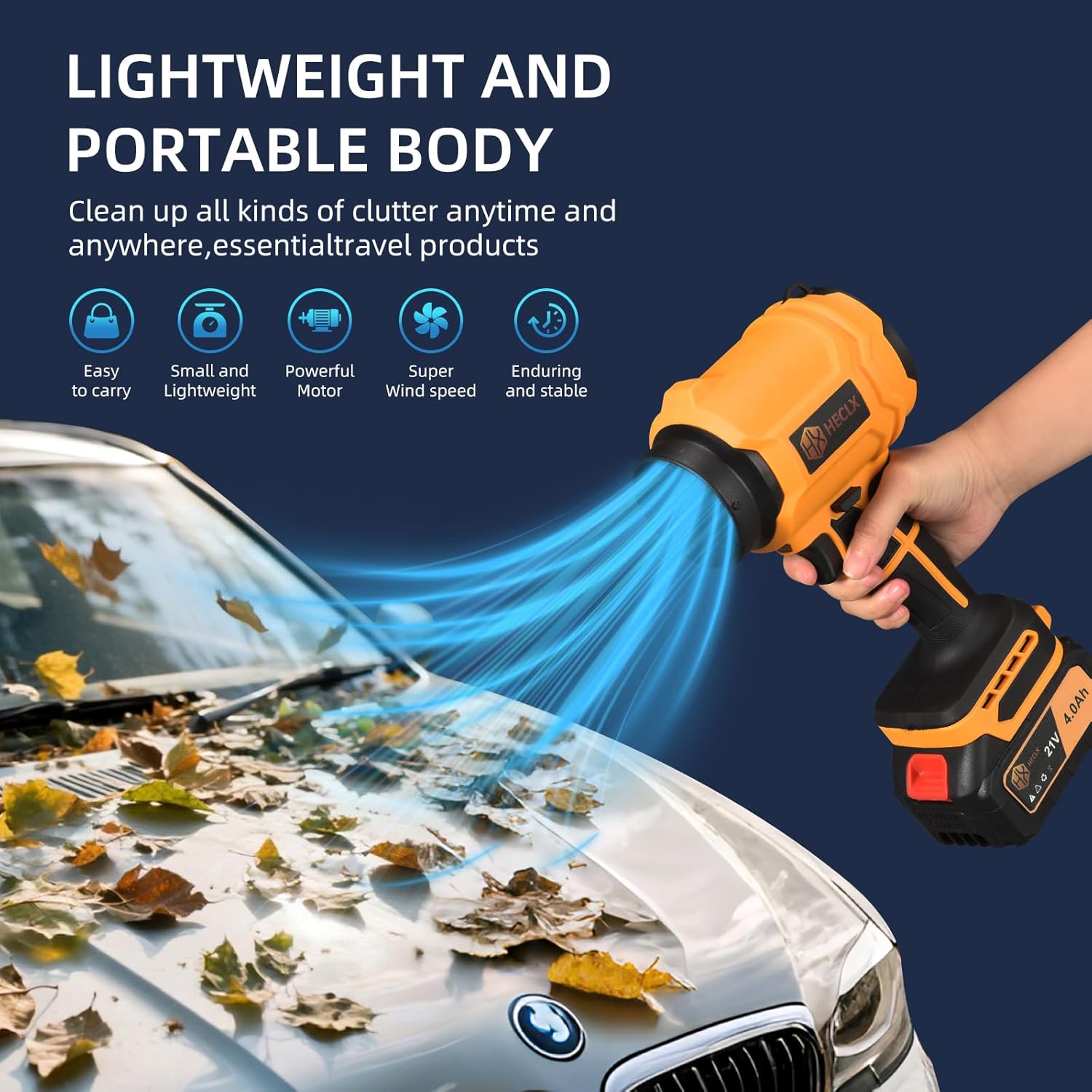 Leaf Blower Cordless,Handheld Car Dryer Air Blower with Battery and Charger, Portable Leafs Blower Dryer air blowers Super Powerful Set（Machine with 2 Batteries）