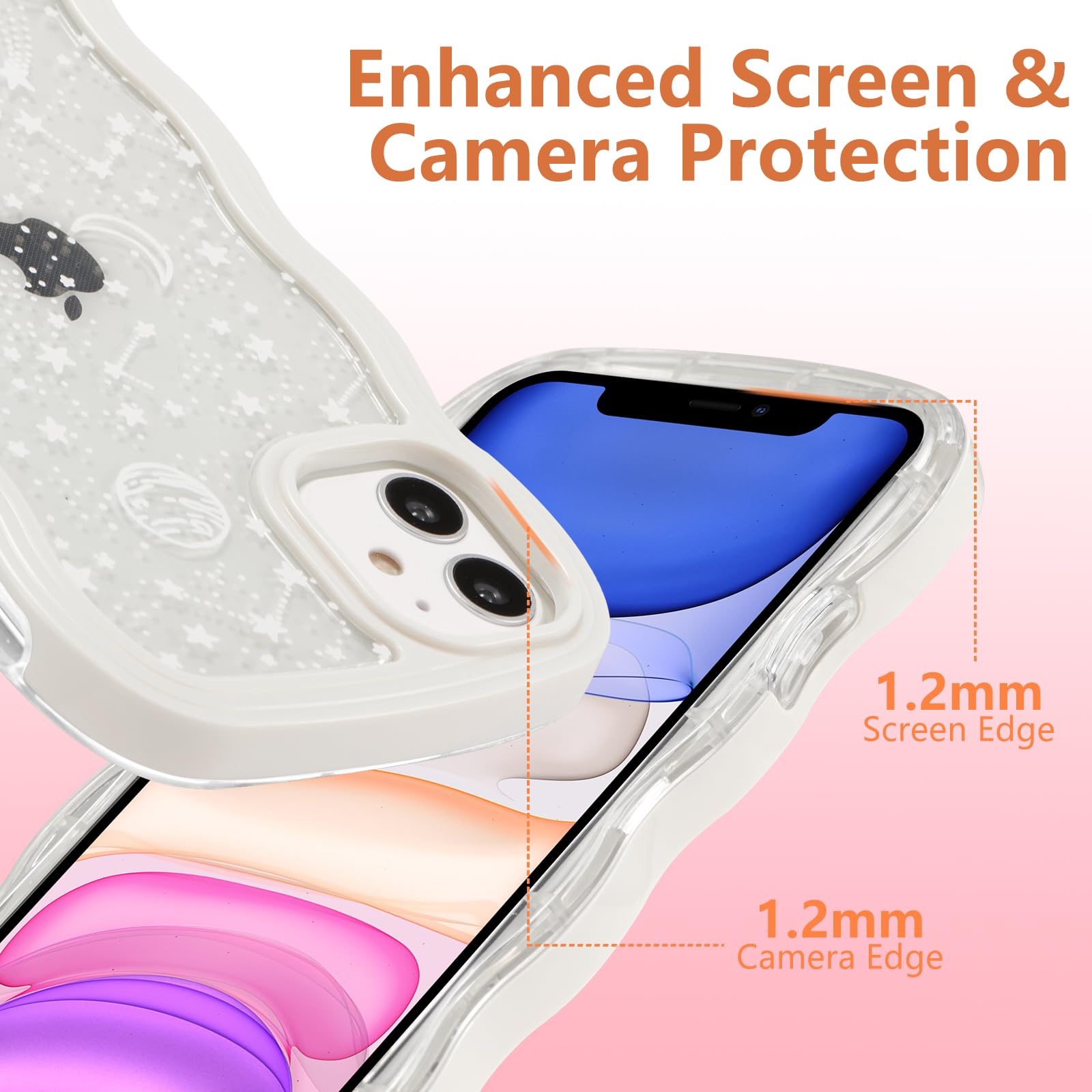 ZTOFERA Wavy Case for iPhone 12/12 Pro (6.1"), Cute Clear Protective Case with Planet Star Moon Pattern - Image 3