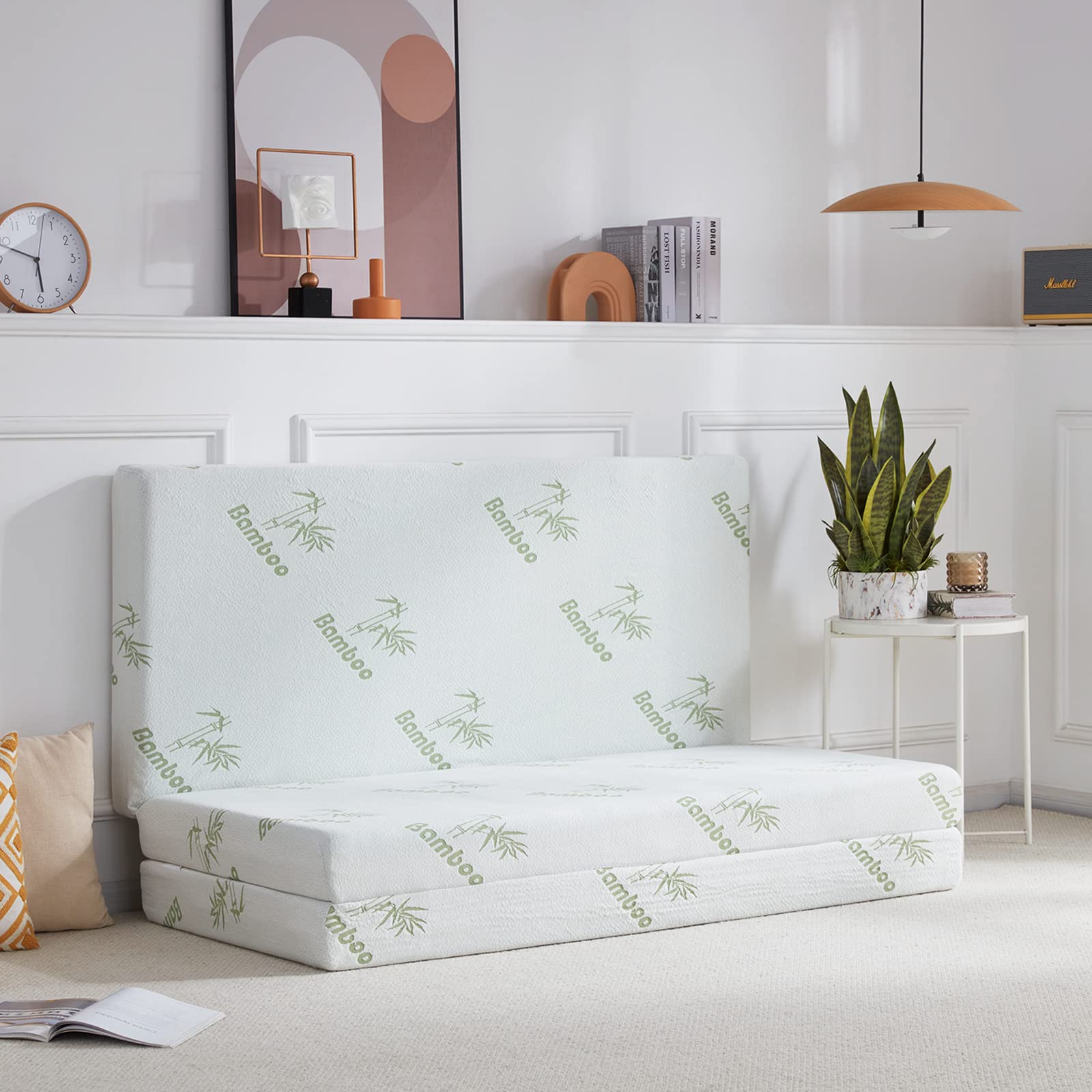 SINWEEK Memory Foam Folding Mattress with Storage Bag, 4 Inch Foldable Mattress Trifold Mattress Topper, CertiPUR-US Certified Floor Mattress Guest Bed with Bamboo Cover &Waterproof Lining