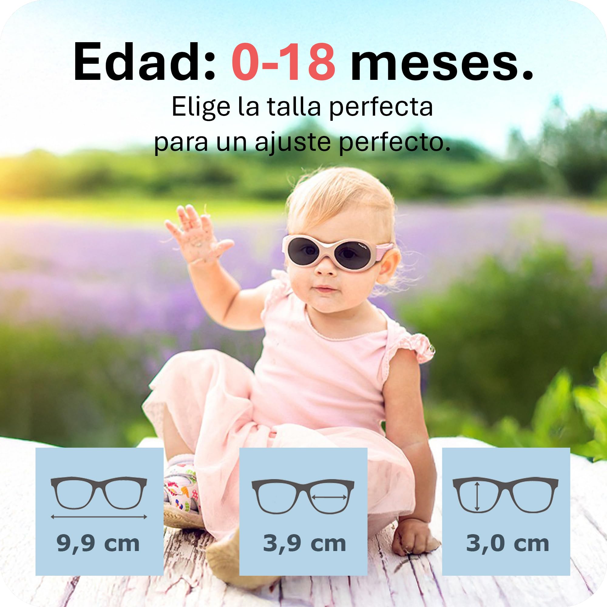 Mausito gafas de sol para bebés 0-18 meses UV400 & lentes categoría 3 | Gafas de sol infantiles flexibles con correa ajustable y suave | Ajuste seguro | Diseño europeo
