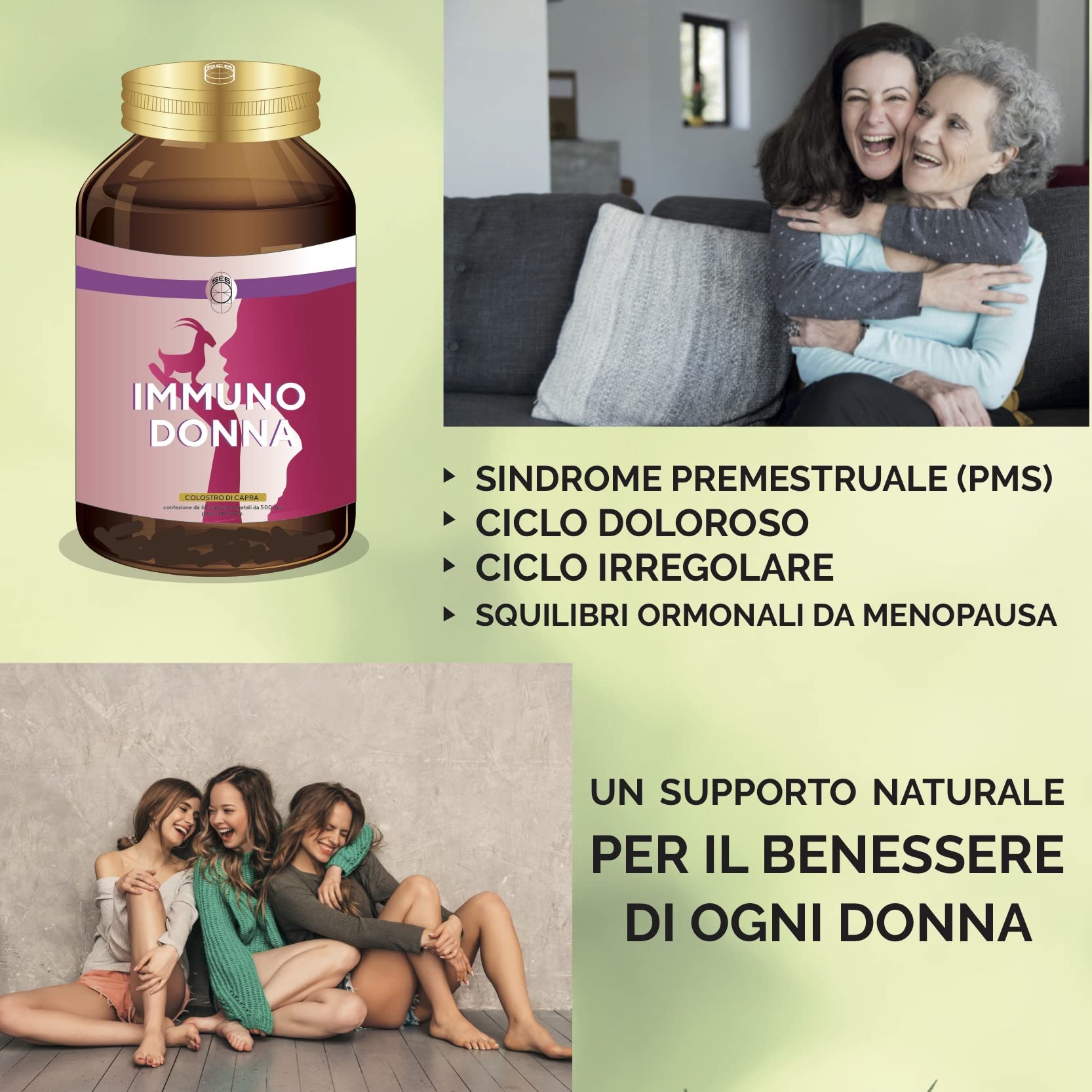 SEB - IMMUNO DONNA - Integratore alimentare da 60 capsule - Rimedio naturale per disturbi legati al ciclo mestruale e alla menopausa