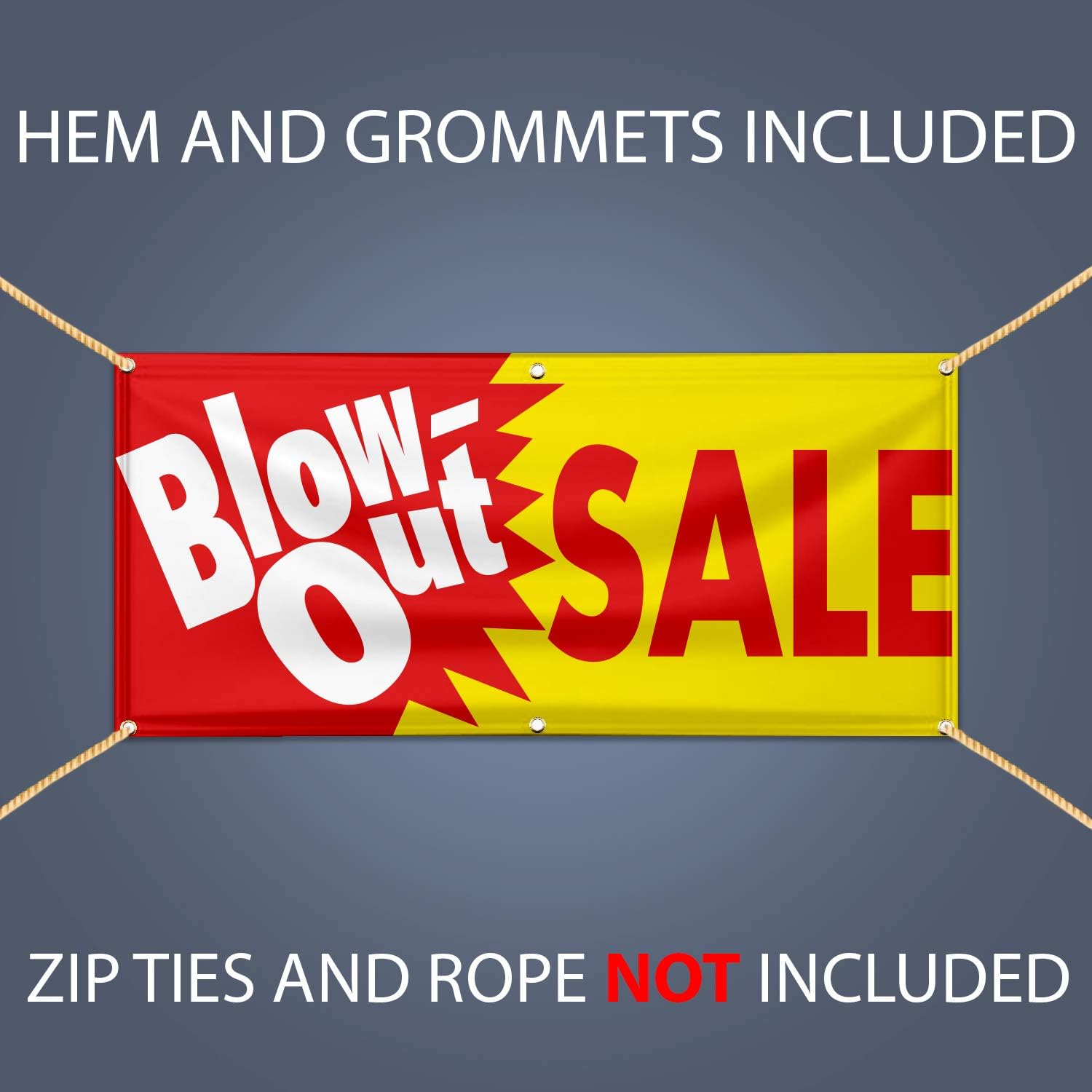 BannerBuzz Blowout Sale Vinyl Banner 11 oz with Metal Grommets & Hemmed Edges for Decoration, Business, Outdoor, Store, Events, Office (52" X 20")