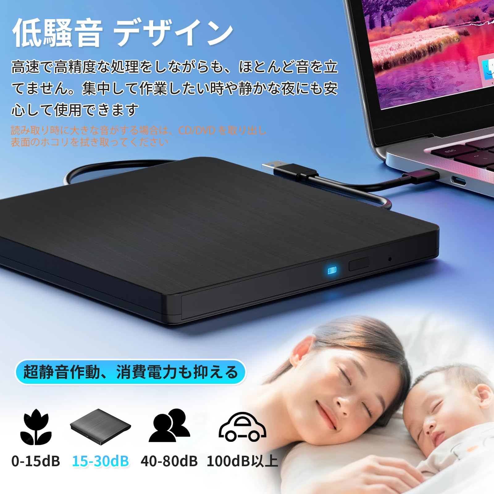 Amazon.co.jp: 外付けDVDドライブ 高速処理 8XDVD& 24XCD 光学ドライブ  