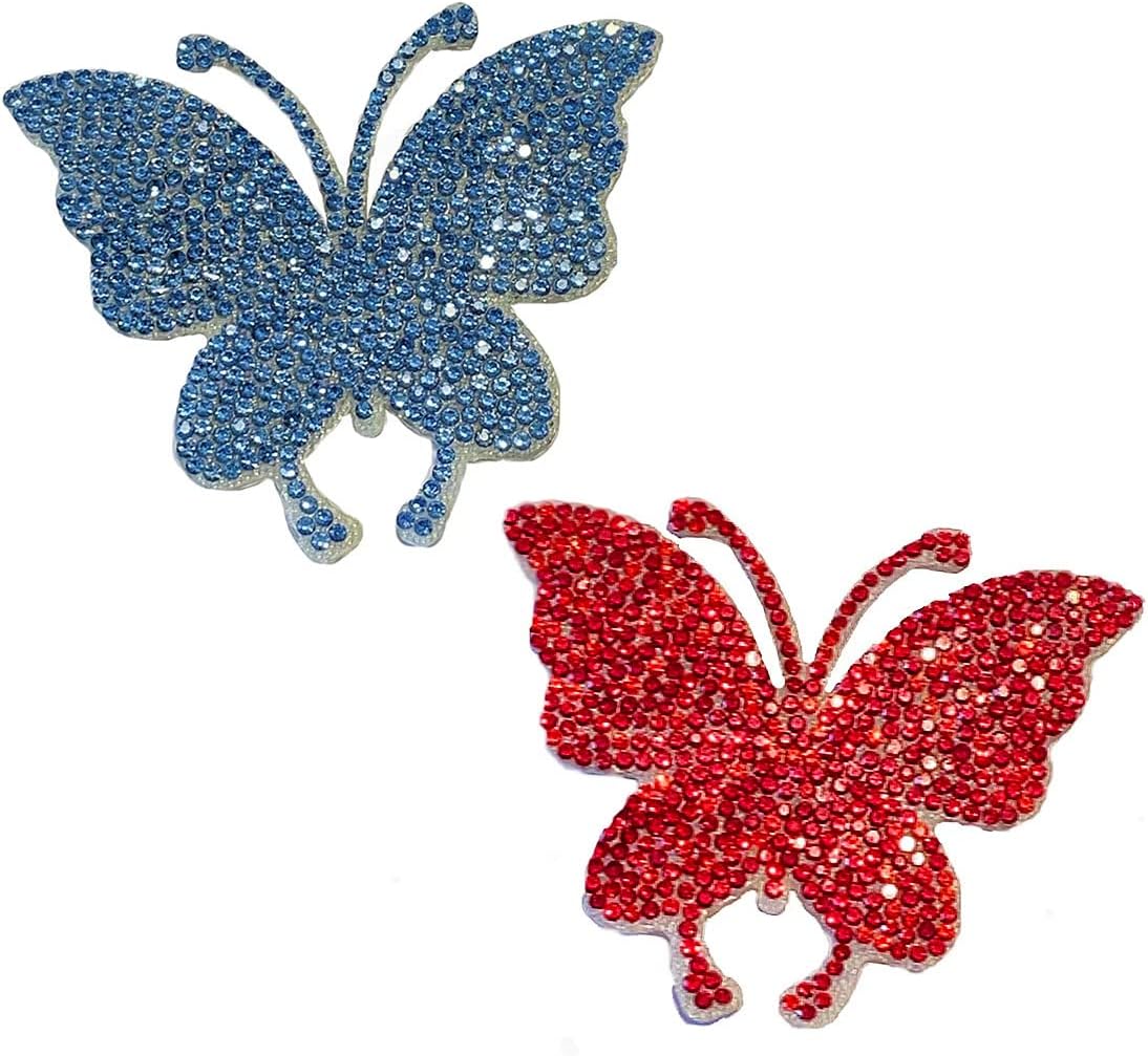 Ling's boutique(TM) Various Patterns of Crystal Car Stickers,Decorate Cars Bumper Window Laptops Luggage Rhinestone Sticker,White (Butterflies Blue&Red)
