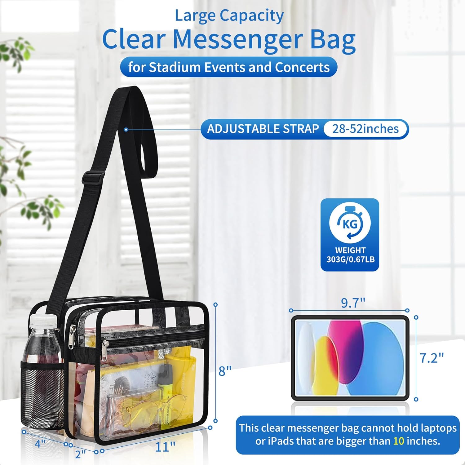 Mildbeer 2-Compartment Clear Stadium Messenger Bag for Concerts, Games & Events - Image 5
